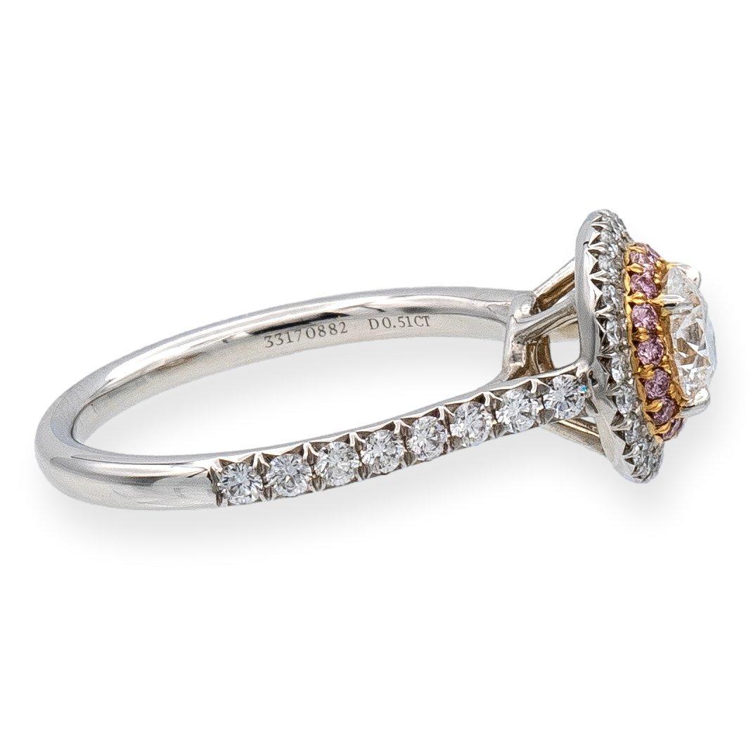 Modern Tiffany & Co. Plat 18K Soleste Round Fancy Pink Diamond Engagement Ring .89ct TW