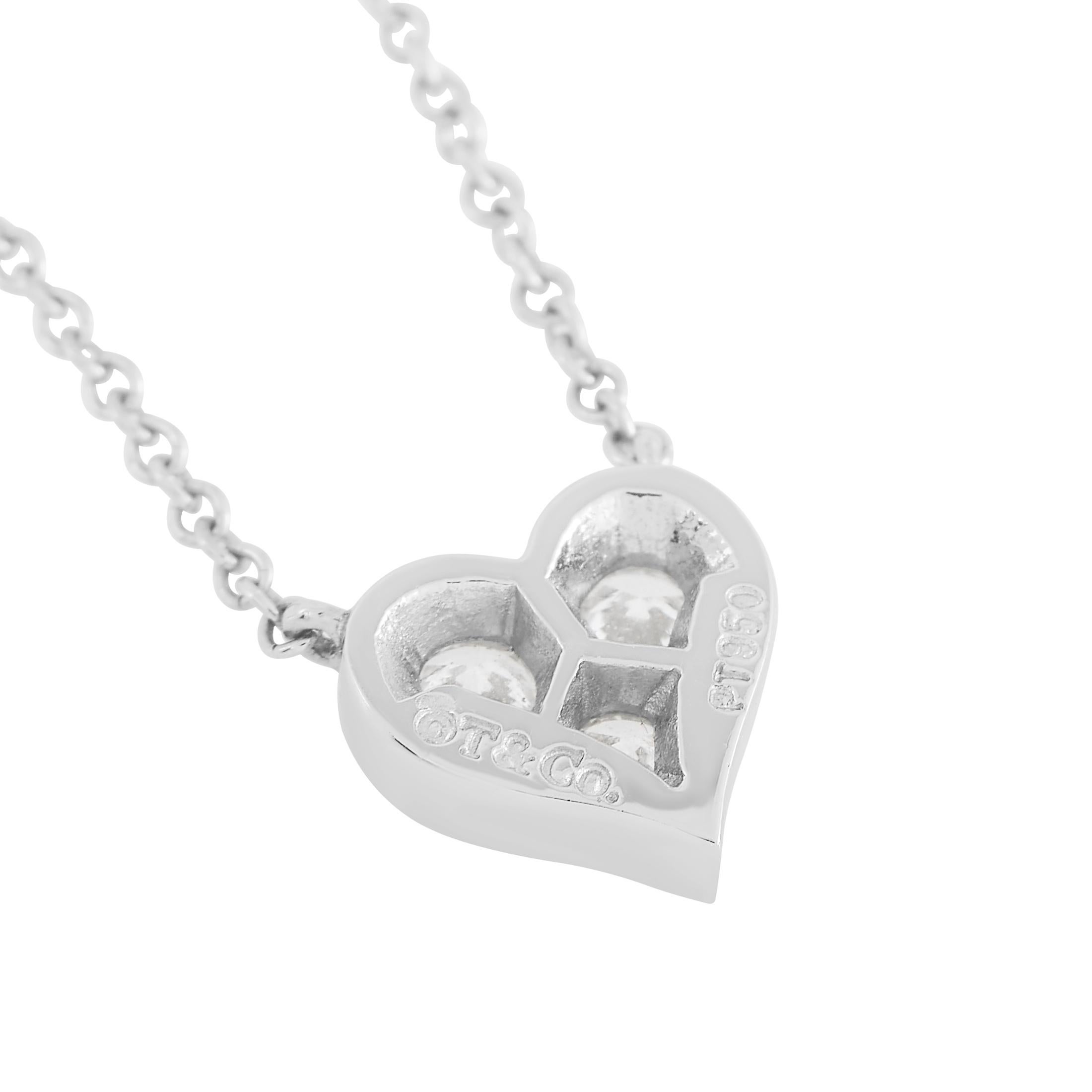 Tiffany & Co. Platinum 0.17 Ct Diamond Heart Pendant Necklace In Excellent Condition In Southampton, PA
