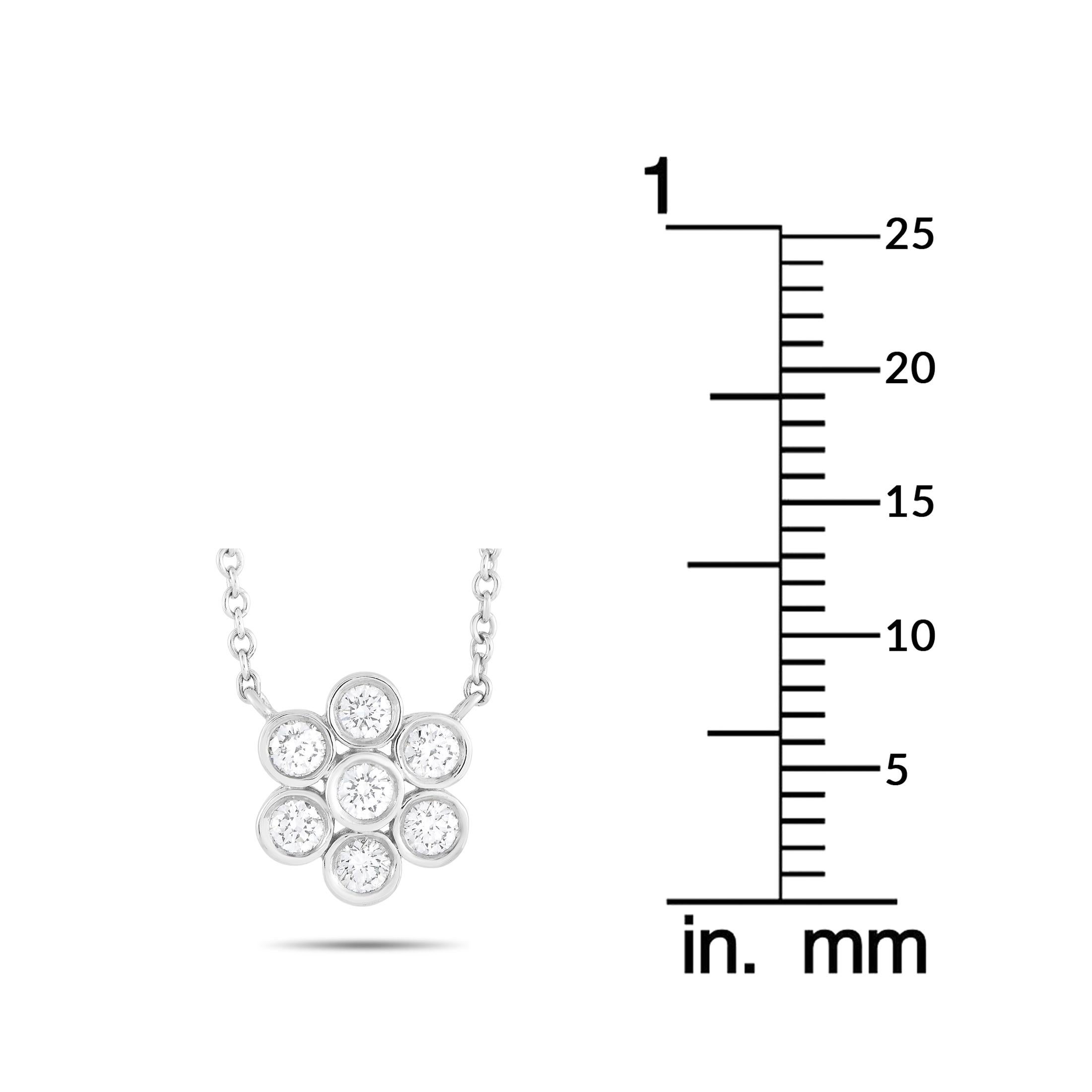 Tiffany & Co. Platinum 0.25 Diamond Flower Pendant Necklace In Excellent Condition In Southampton, PA