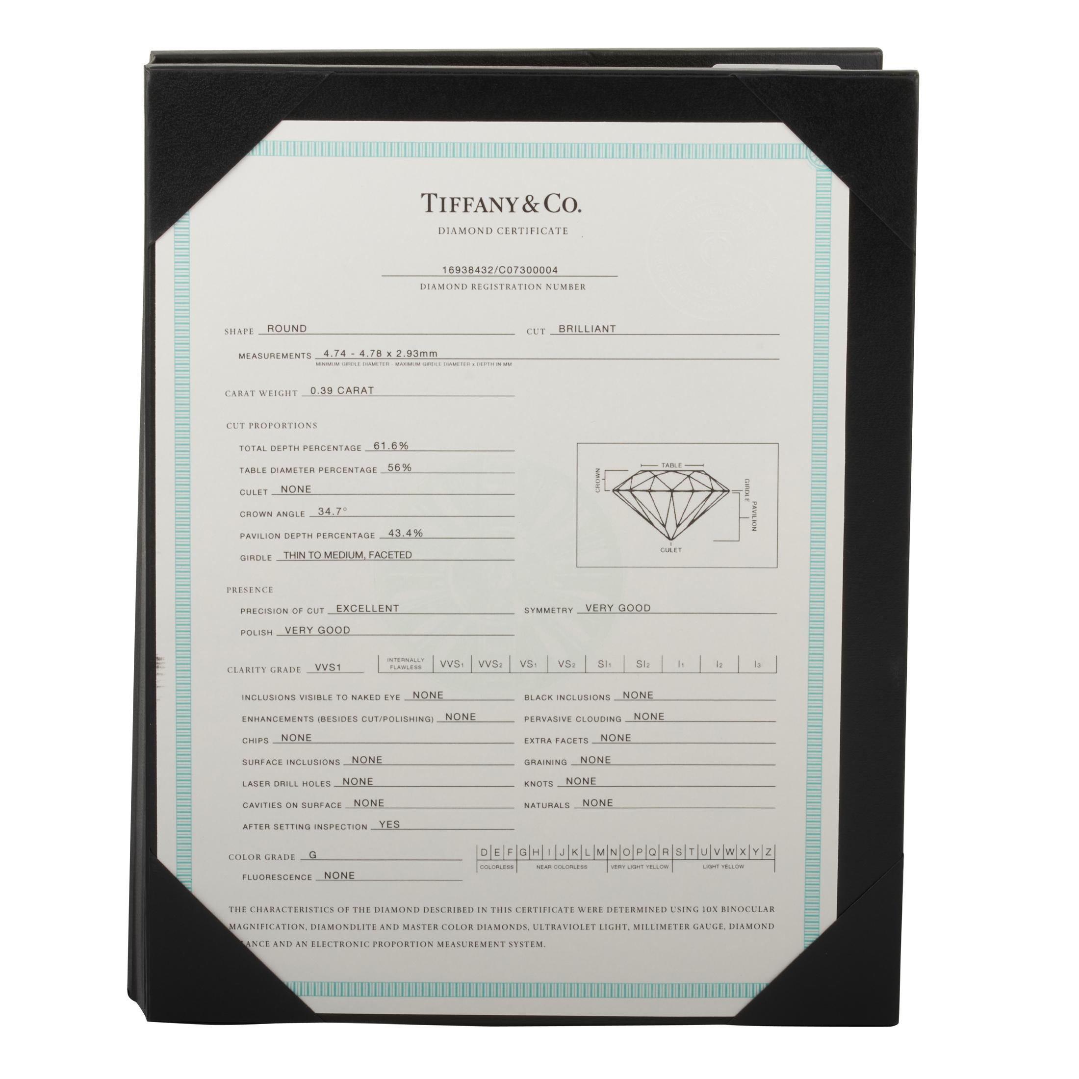 Tiffany & Co. Platinum 0.39 Carat Diamond Solitaire Ring 1