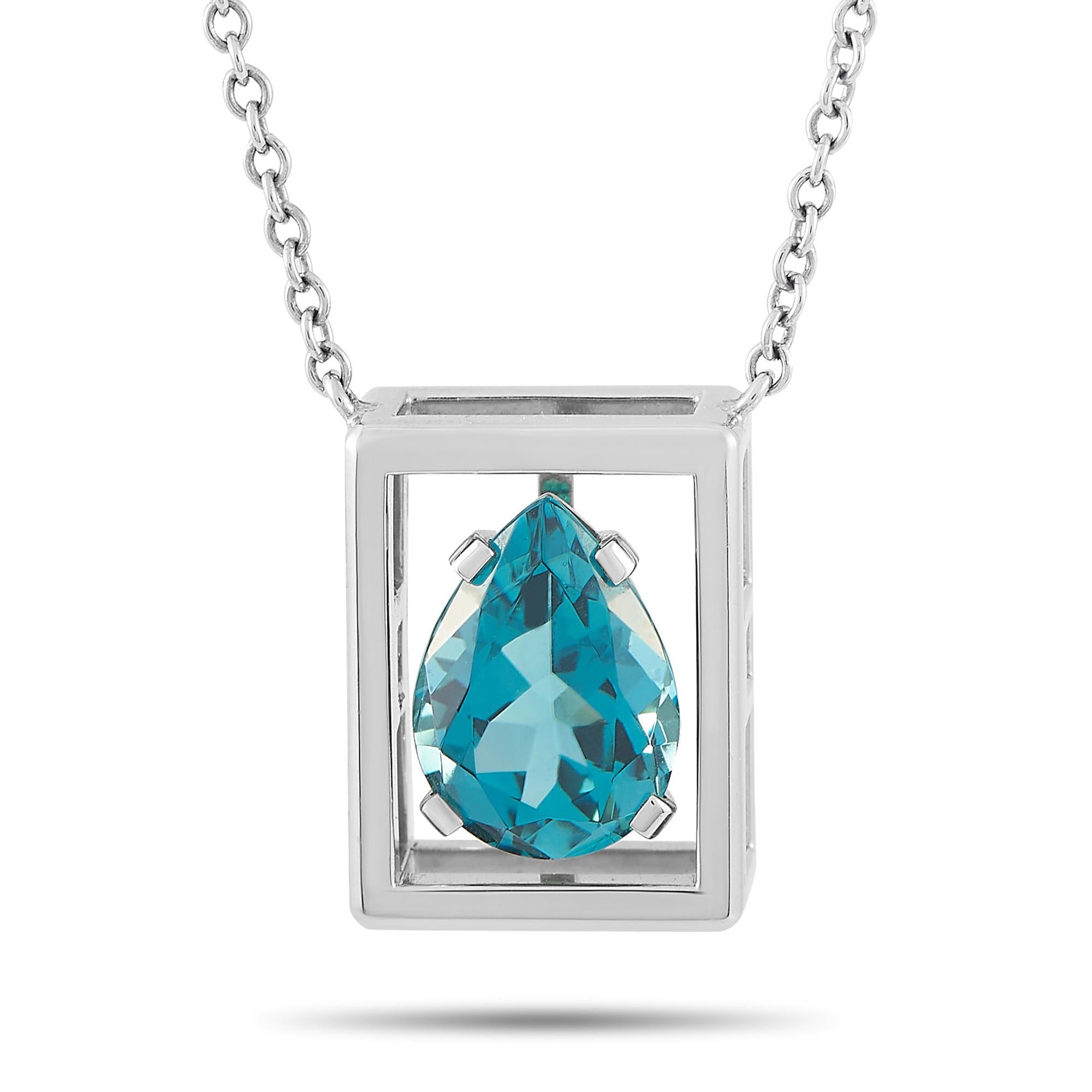 The uniquely beautiful Tiffany & Co. Jewel Box Necklace features a platinum chain with bezel-set diamond trios positioned on evenly spaced stations. The chain measures 14 inches long and is fastened by a lobster clasp. The 0.65 by 0.5 box-shaped