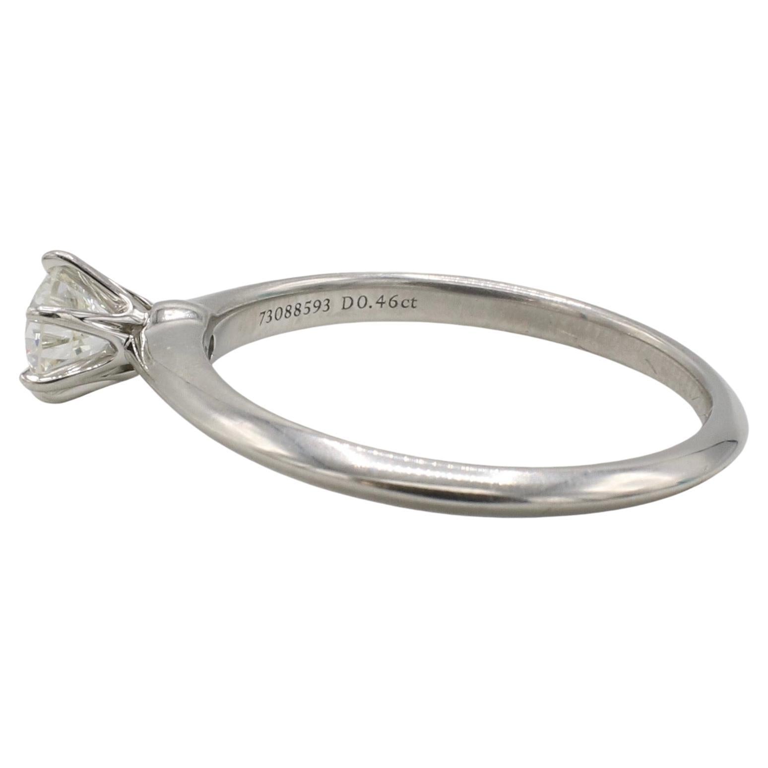Round Cut Tiffany & Co. Platinum 0.46 Carat I VS1 Round Natural Diamond Engagement Ring