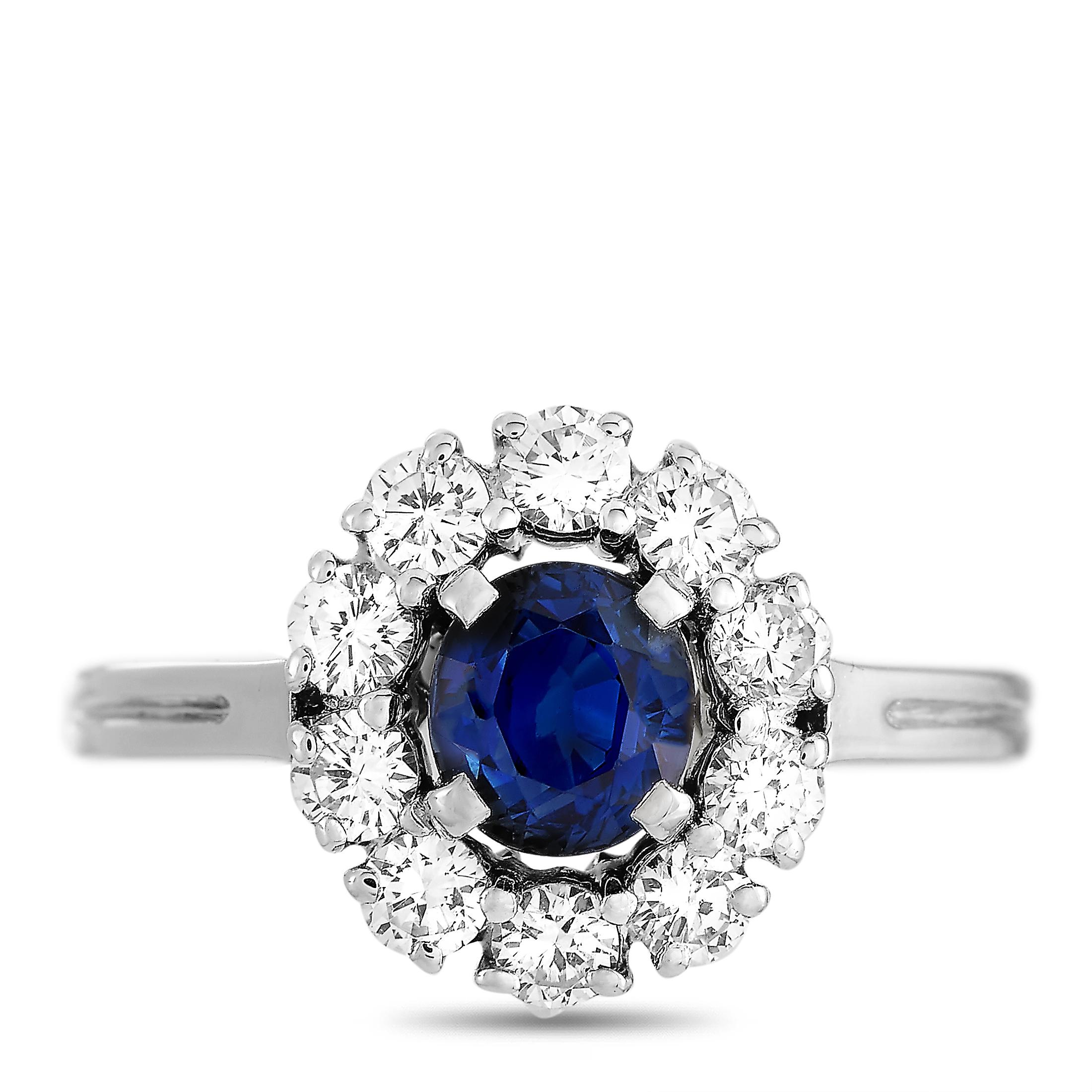 Tiffany & Co. Platinum 0.50 Carat Diamond and Sapphire Flower Ring In Excellent Condition In Southampton, PA