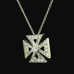 Tiffany & Co. Platinum 0.52ctw Diamond Maltese Cross Pendant on 16" Necklace