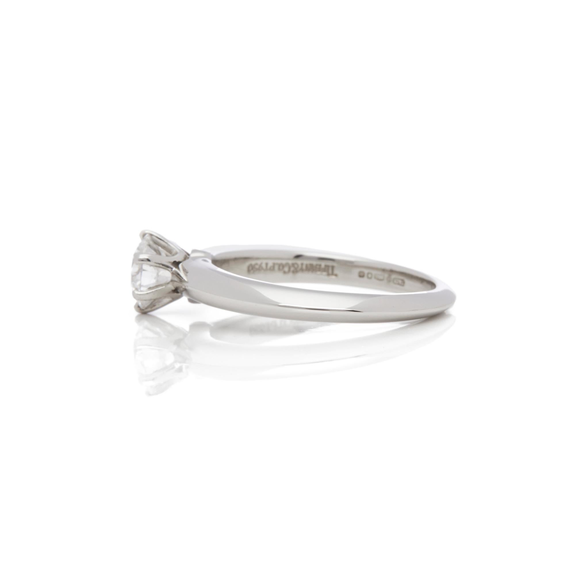 Tiffany & Co. Platinum 0.57 Carat Solitaire Diamond Engagement Ring In Excellent Condition In Bishop's Stortford, Hertfordshire