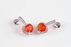Tiffany & Co. Platinum 0.58 Carat Diamond 3.75 Carat Fire Opal Earrings