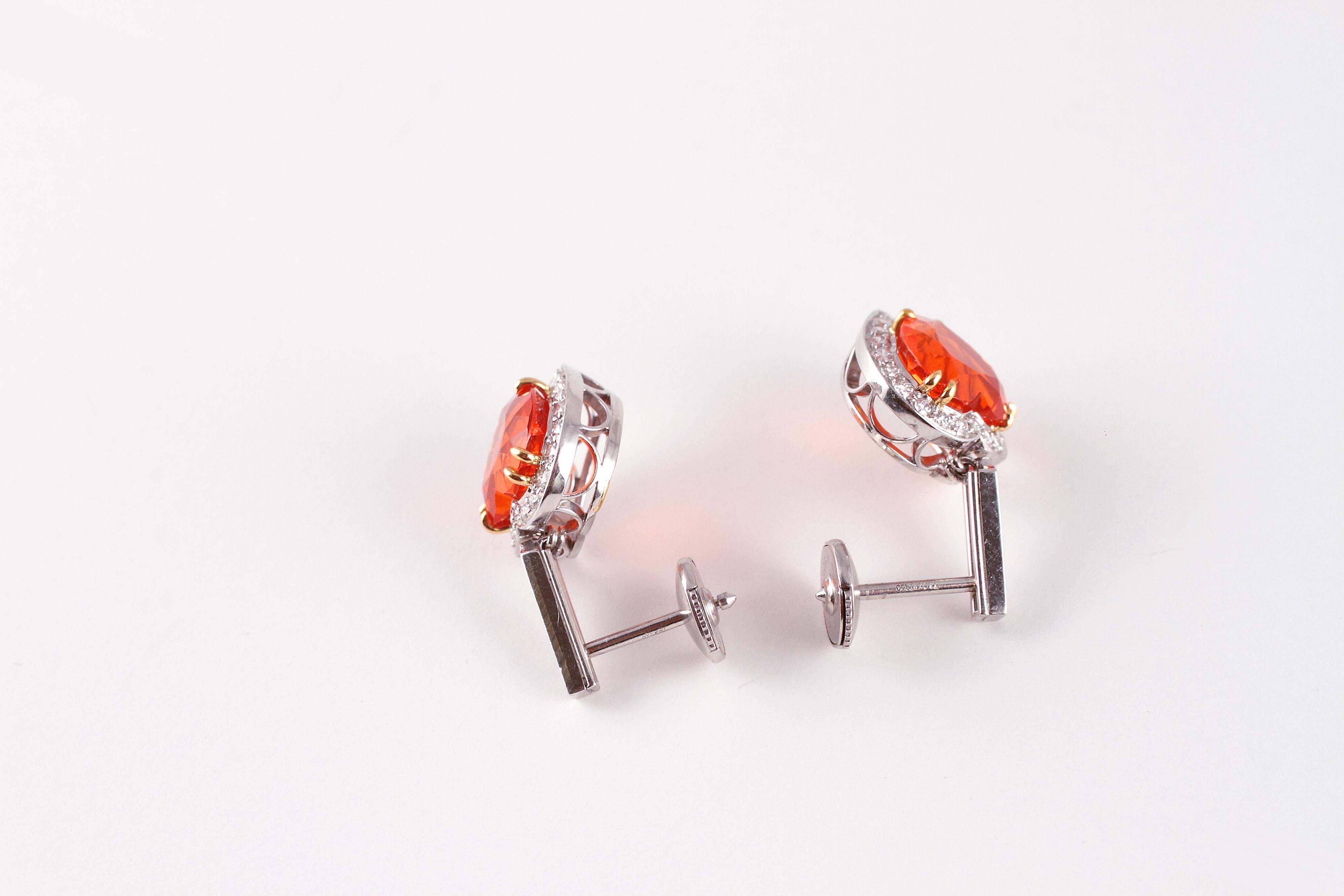 Heart Cut Tiffany & Co. Platinum 0.58 Carat Diamond 3.75 Carat Fire Opal Earrings For Sale