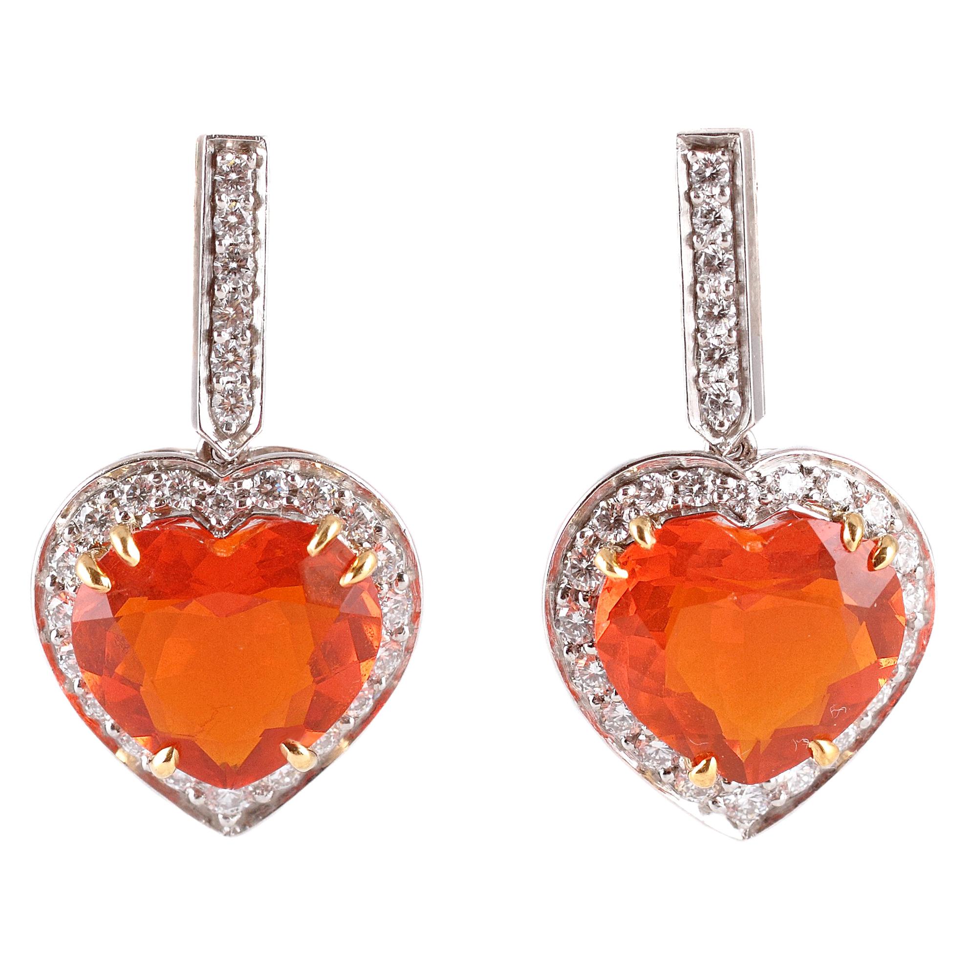 Tiffany & Co. Platinum 0.58 Carat Diamond 3.75 Carat Fire Opal Earrings