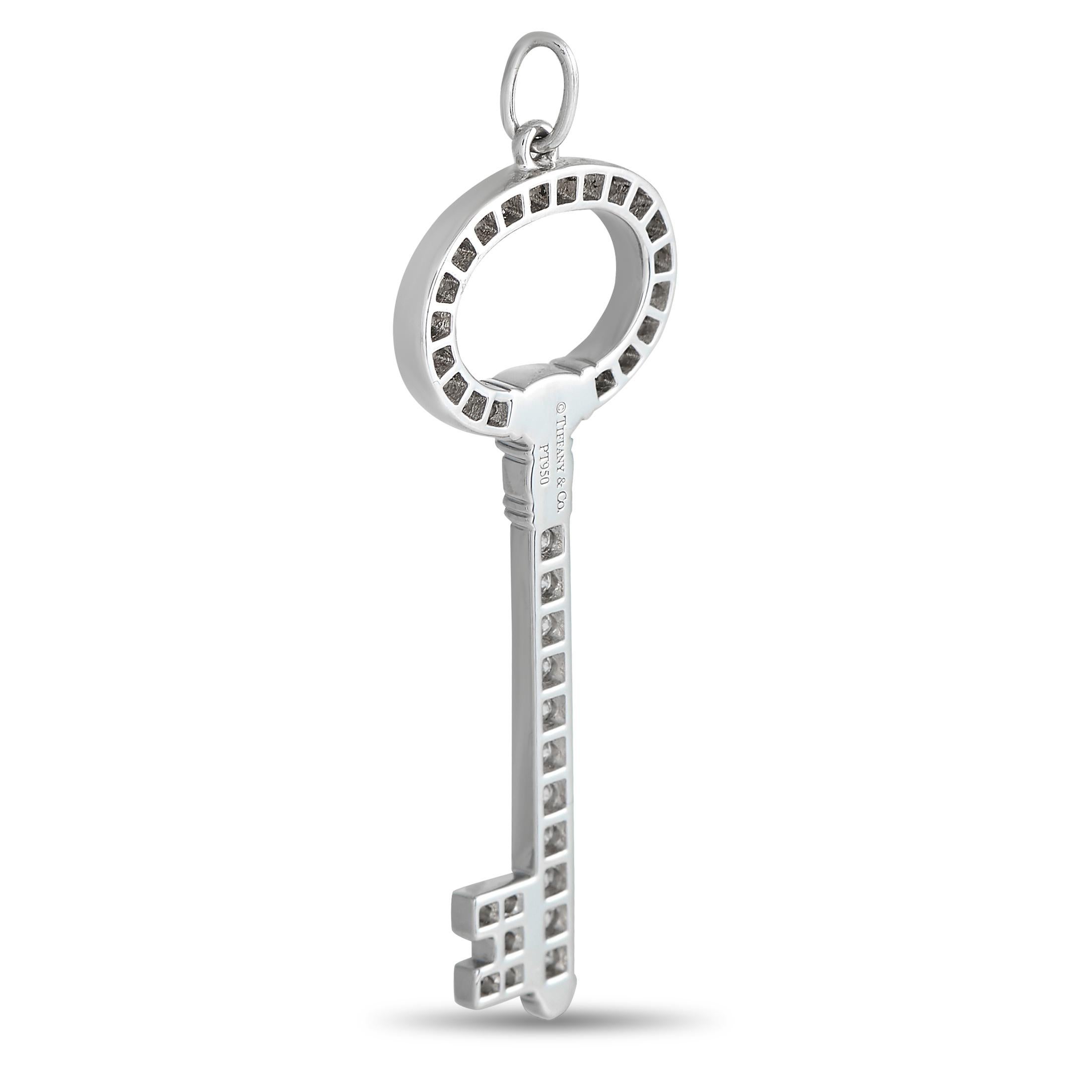 A modern yet timeless Tiffany key in enduring platinum. This jewel was first introduced in 2009 to represent the brand's vision of infinite possibilities. This platinum pendant is shaped like a vintage skeleton key with an oval bow.  The pendant