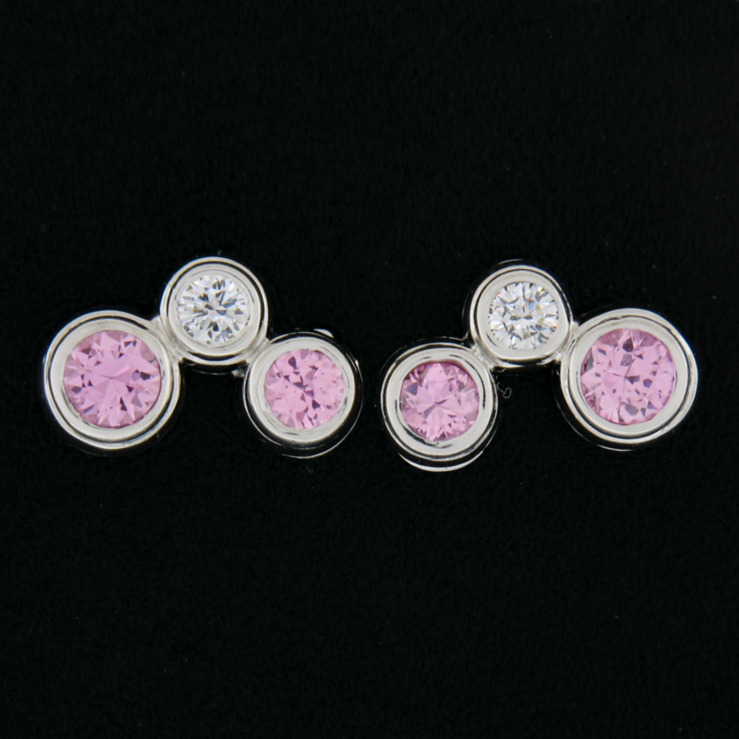 Tiffany & Co. Platinum 0.60ctw Pink Sapphire Diamond Bubbles Jazz Stud Earrings In Good Condition In Montclair, NJ