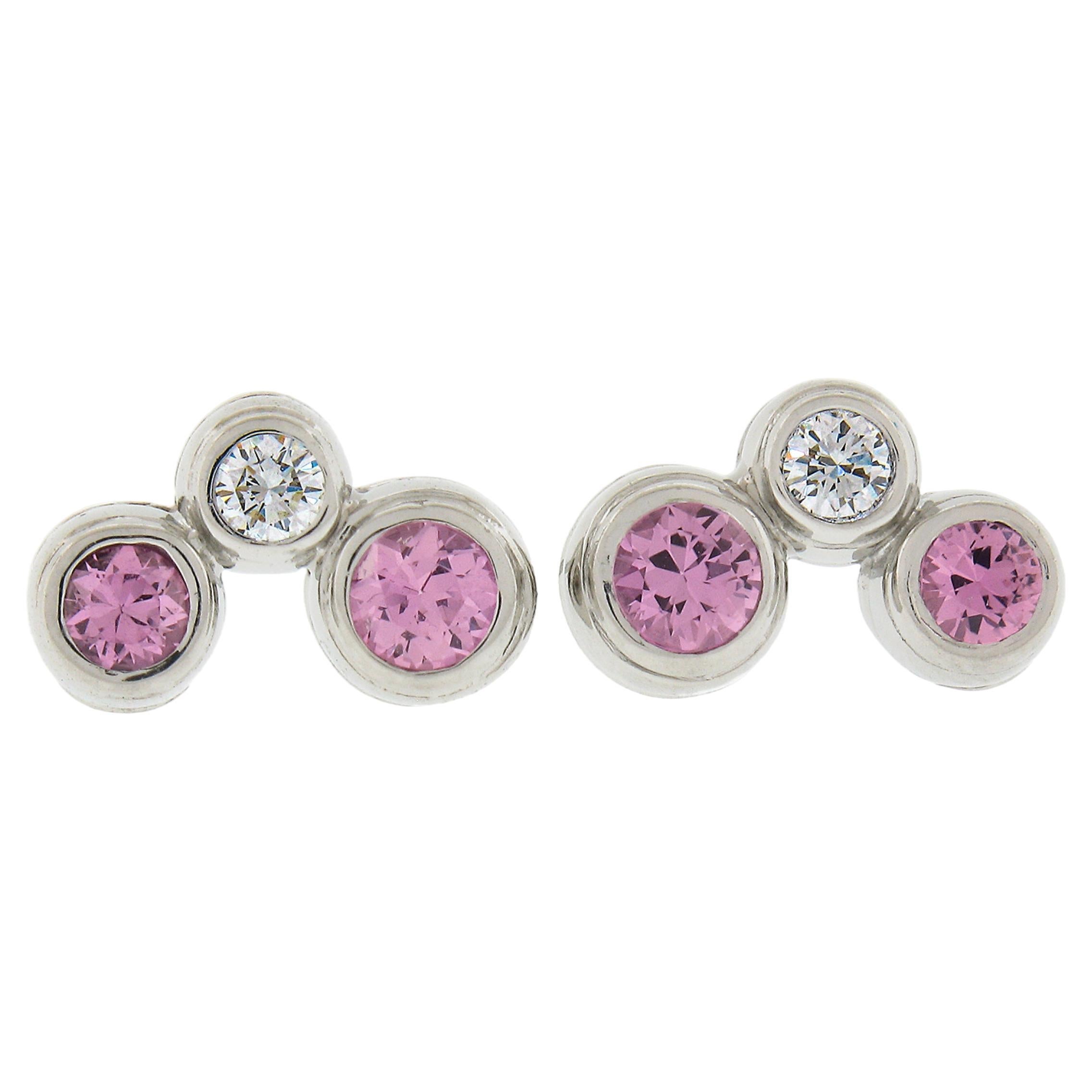 Tiffany & Co. Platinum 0.60ctw Pink Sapphire Diamond Bubbles Jazz Stud Earrings