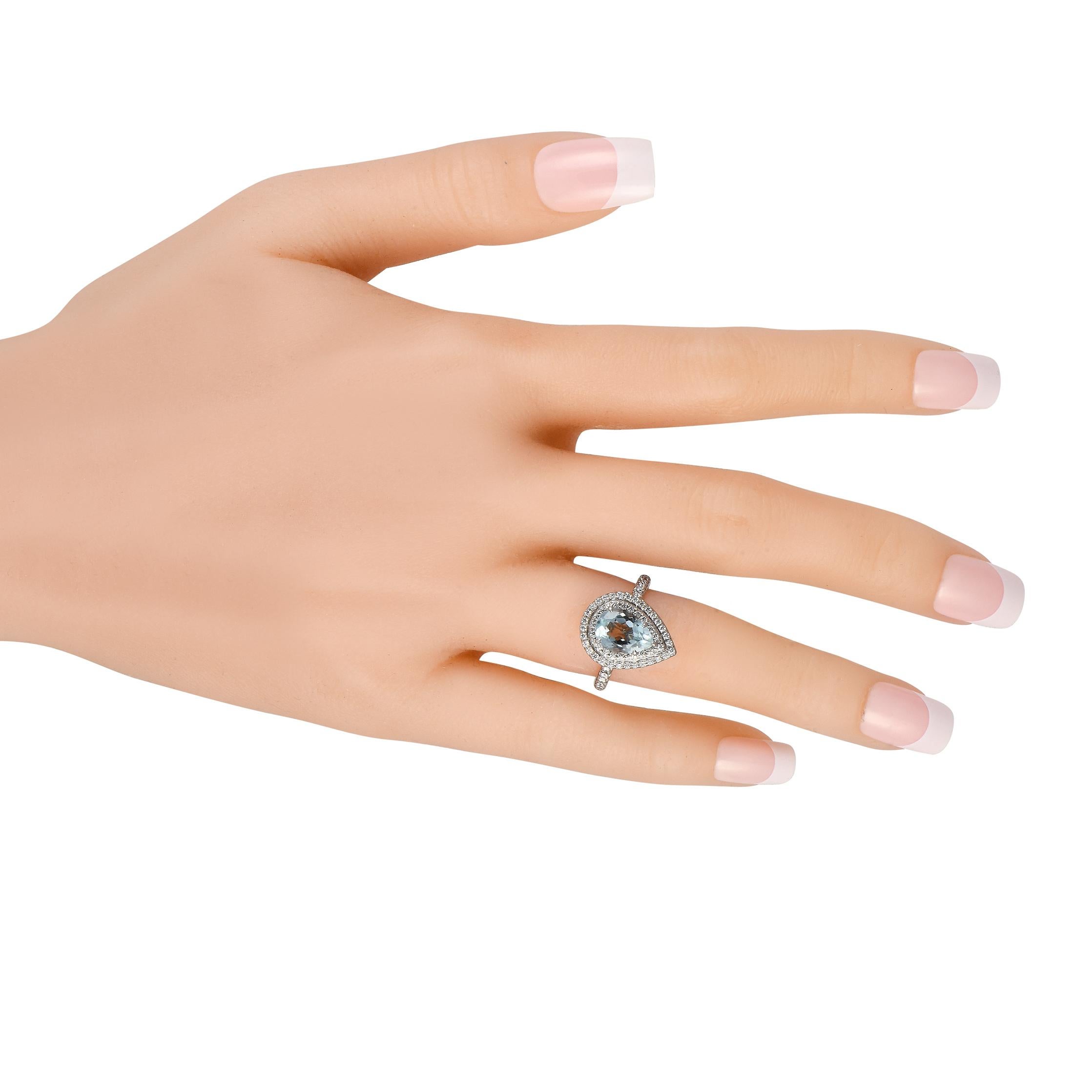 Round Cut Tiffany & Co. Platinum 0.65ct Diamond and Aquamarine Soleste Ring