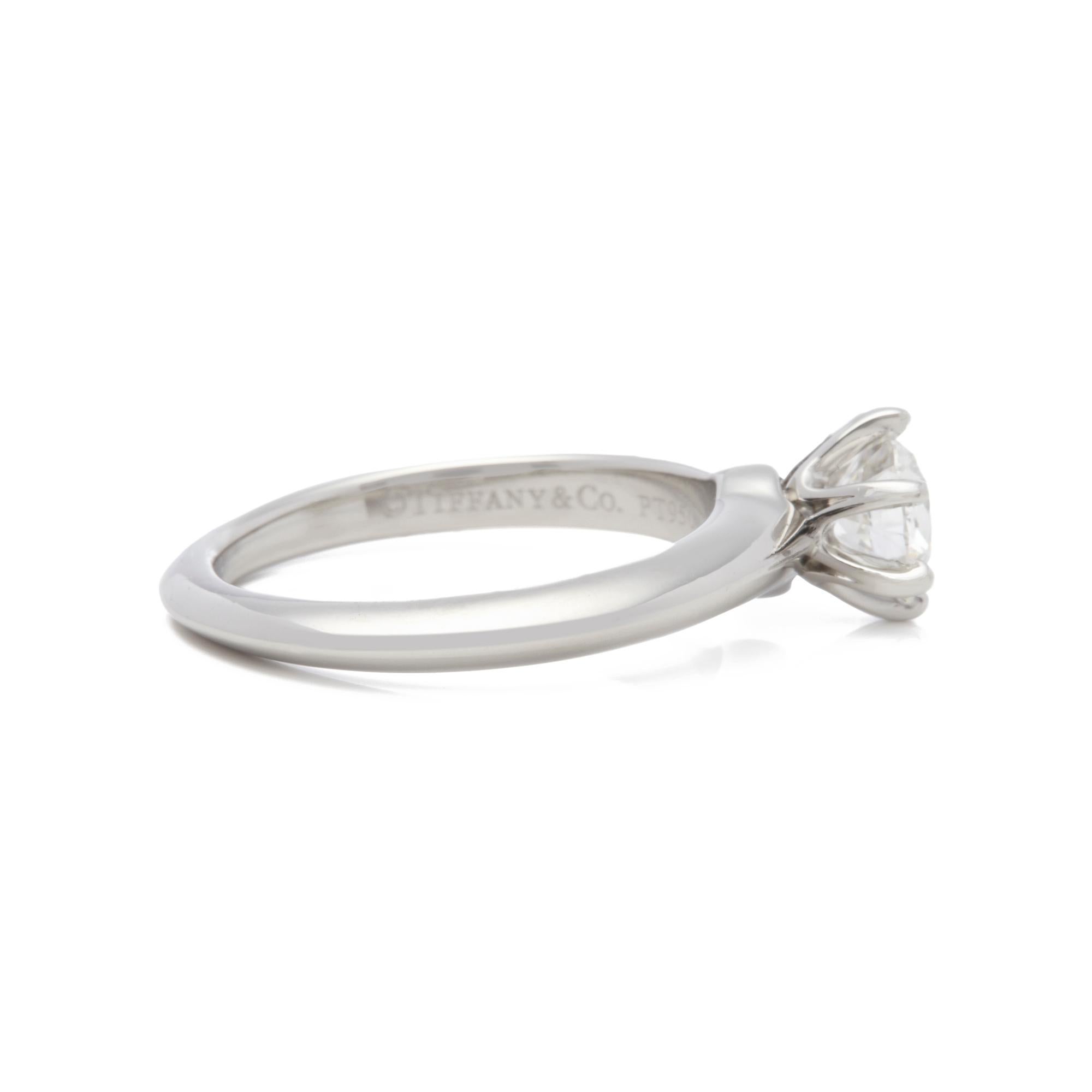 Modern Tiffany & Co. Platinum 0.76 Carat F VS1 Solitaire Diamond Engagement Ring