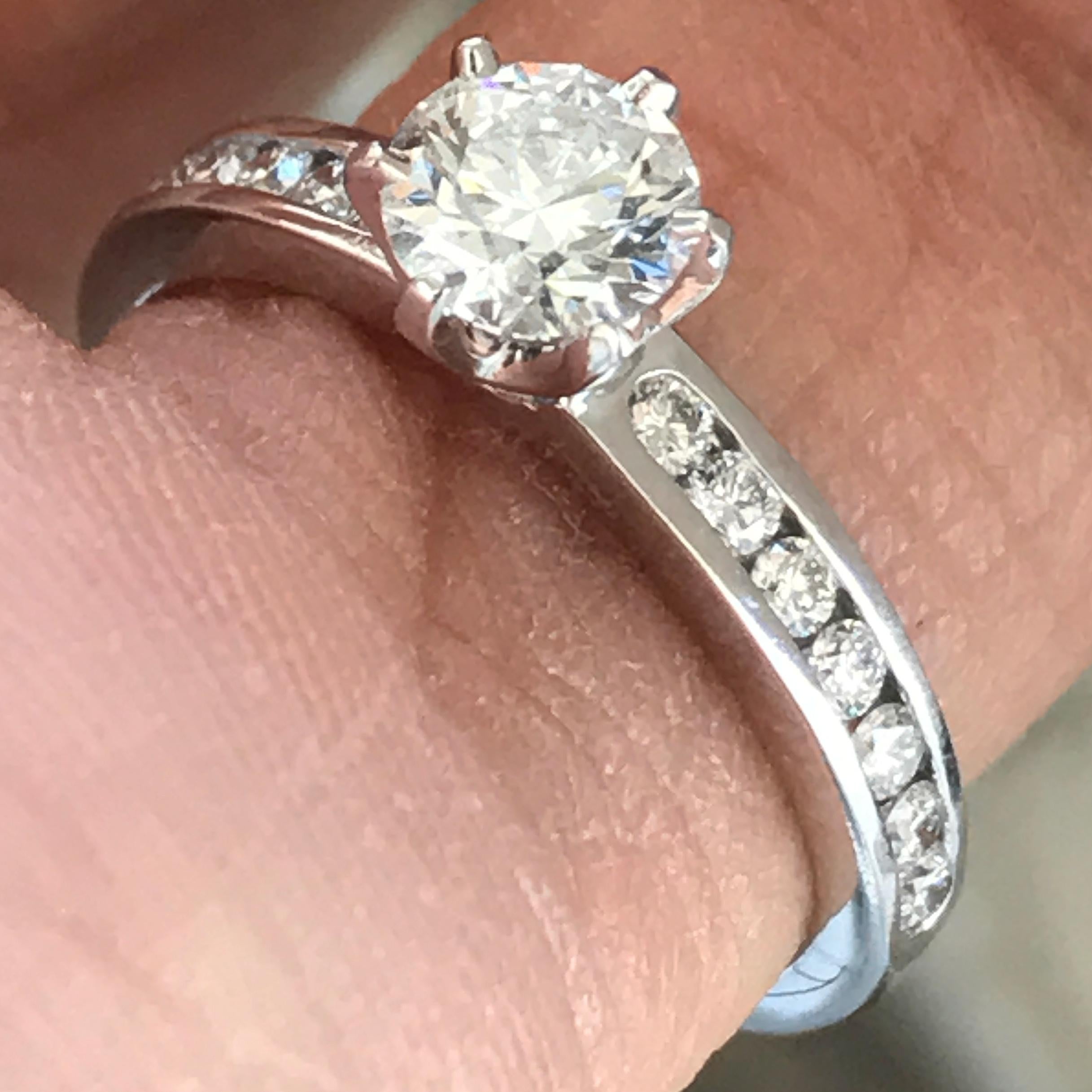 Round Cut Tiffany & Co. Platinum 0.77 Carat TW Engagement Ring E VS1 Center Round