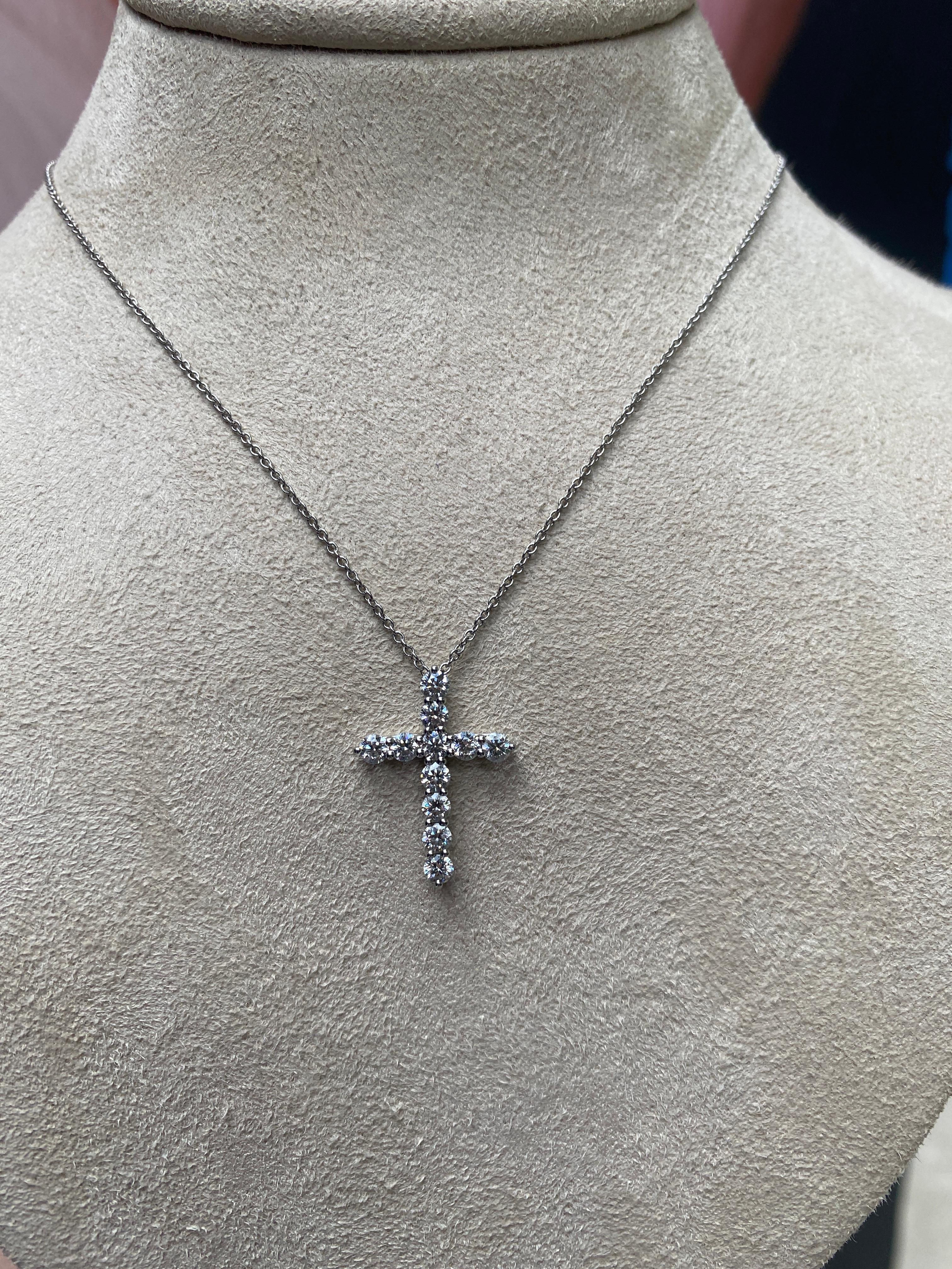 Tiffany & Co. Platinum 0.90ctw Round Diamond Cross Pendant Necklace 1