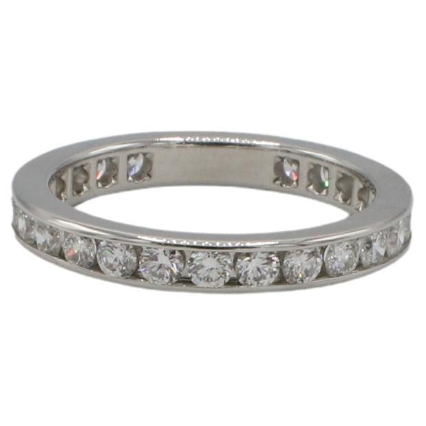 Tiffany & Co. Platinum 1.00 Carat Natural  Diamond Eternity Wedding Band Ring 
Metal: Platinum
Weight: 3.41 grams
Diamonds: 1.00 CTW round natural diamonds E-G VVS 
Size: 5 (US)
Width: 3mm
Signed: ©Tiffany & Co. Pt950
Retail: $7,000 USD
