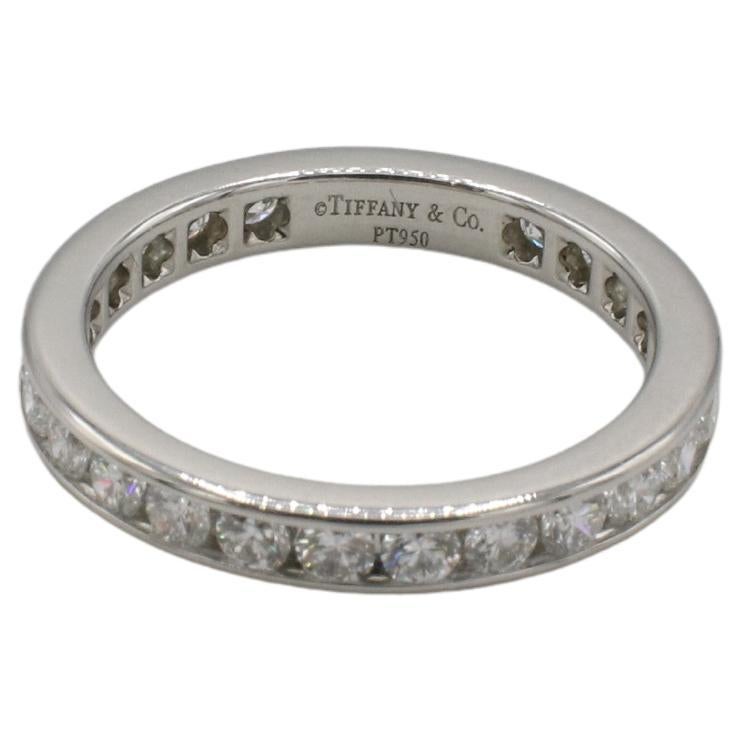 Round Cut Tiffany & Co. Platinum 1.00 Carat Natural  Diamond Eternity Wedding Band Ring For Sale