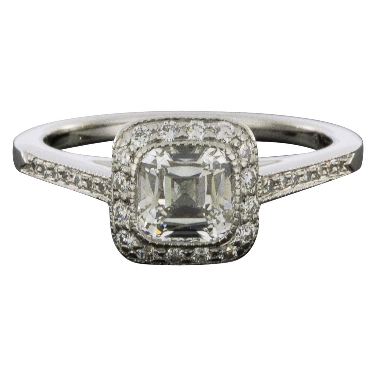 Tiffany & Co. Platinum 1.08 Carat Legacy Cushion Diamond Halo Engagement Ring