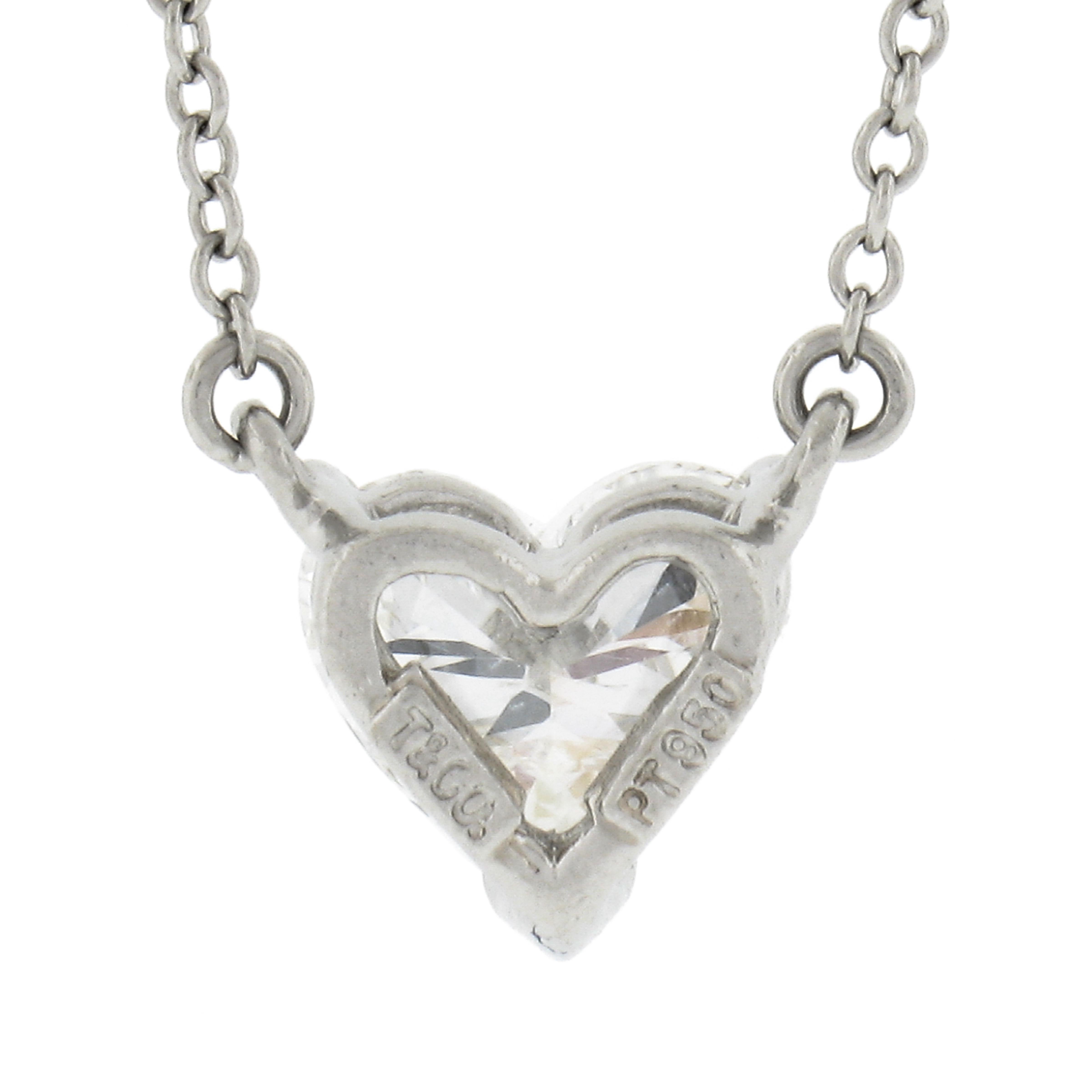 Heart Cut Tiffany & Co. Platinum 1.08 Carat E/IF Heart Diamond Solitaire Pendant Necklace