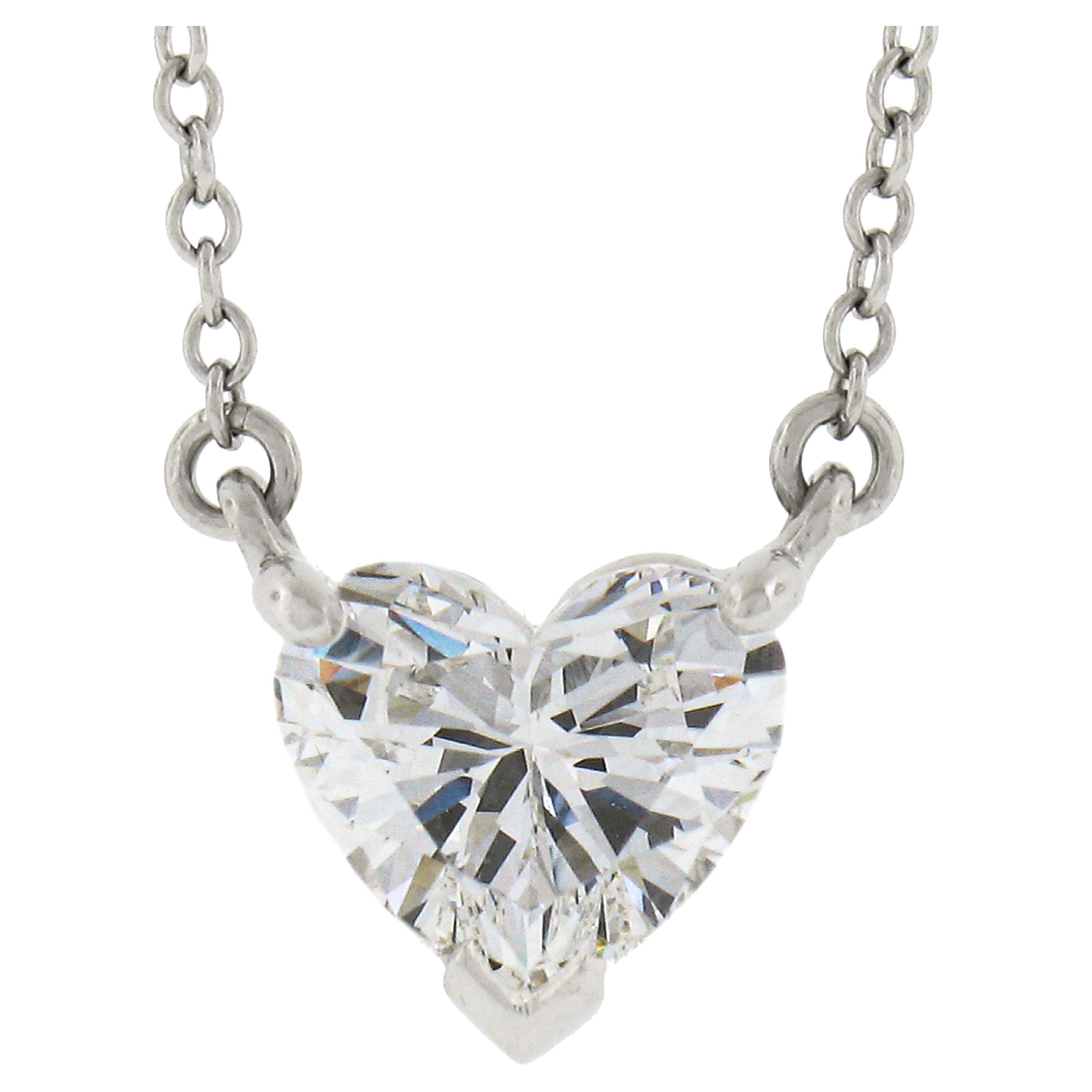 Tiffany & Co. Platinum 1.08 Carat E/IF Heart Diamond Solitaire Pendant Necklace