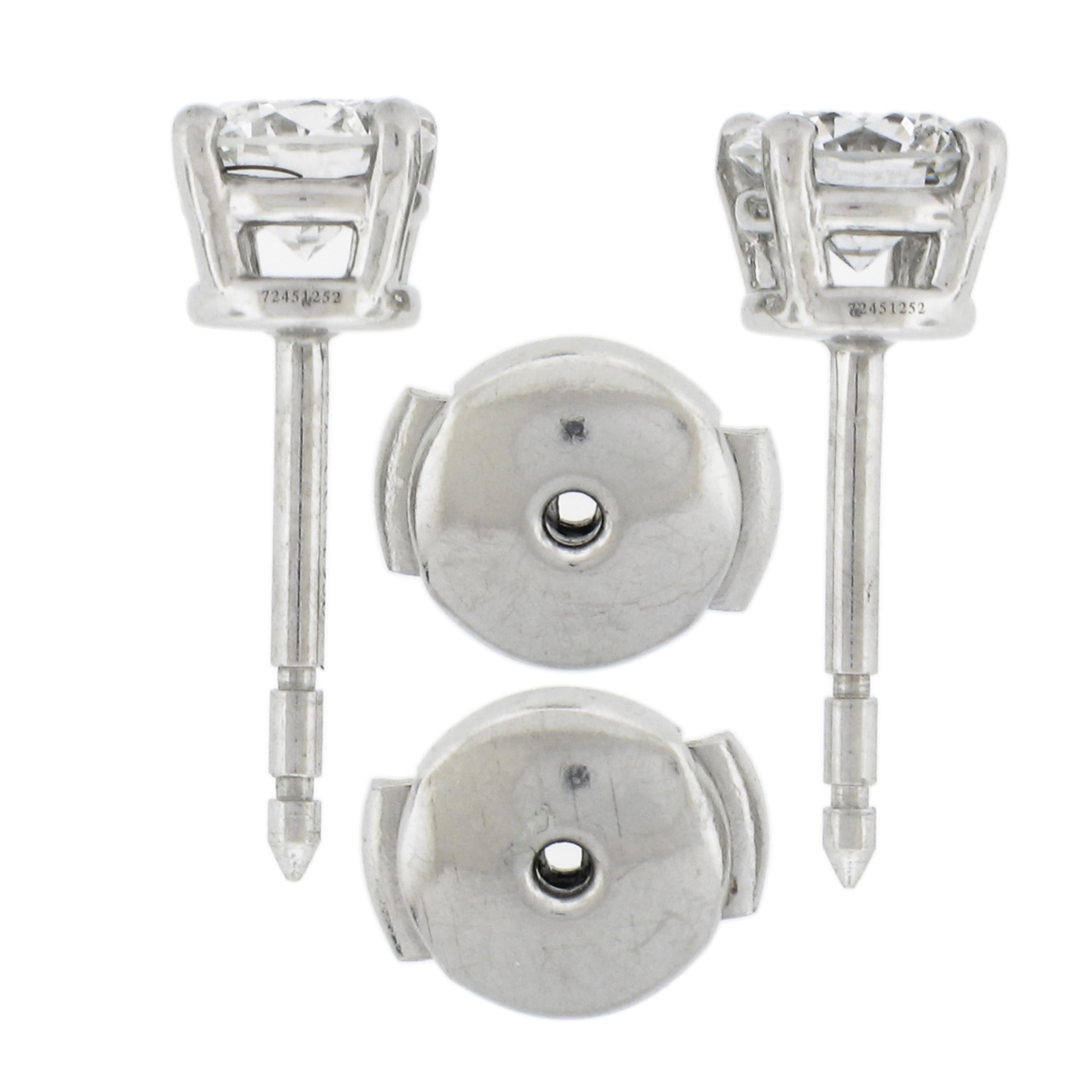 Round Cut Tiffany & Co. Platinum 1.0ctw Round Diamond 4 Prong Basket Classic Stud Earrings