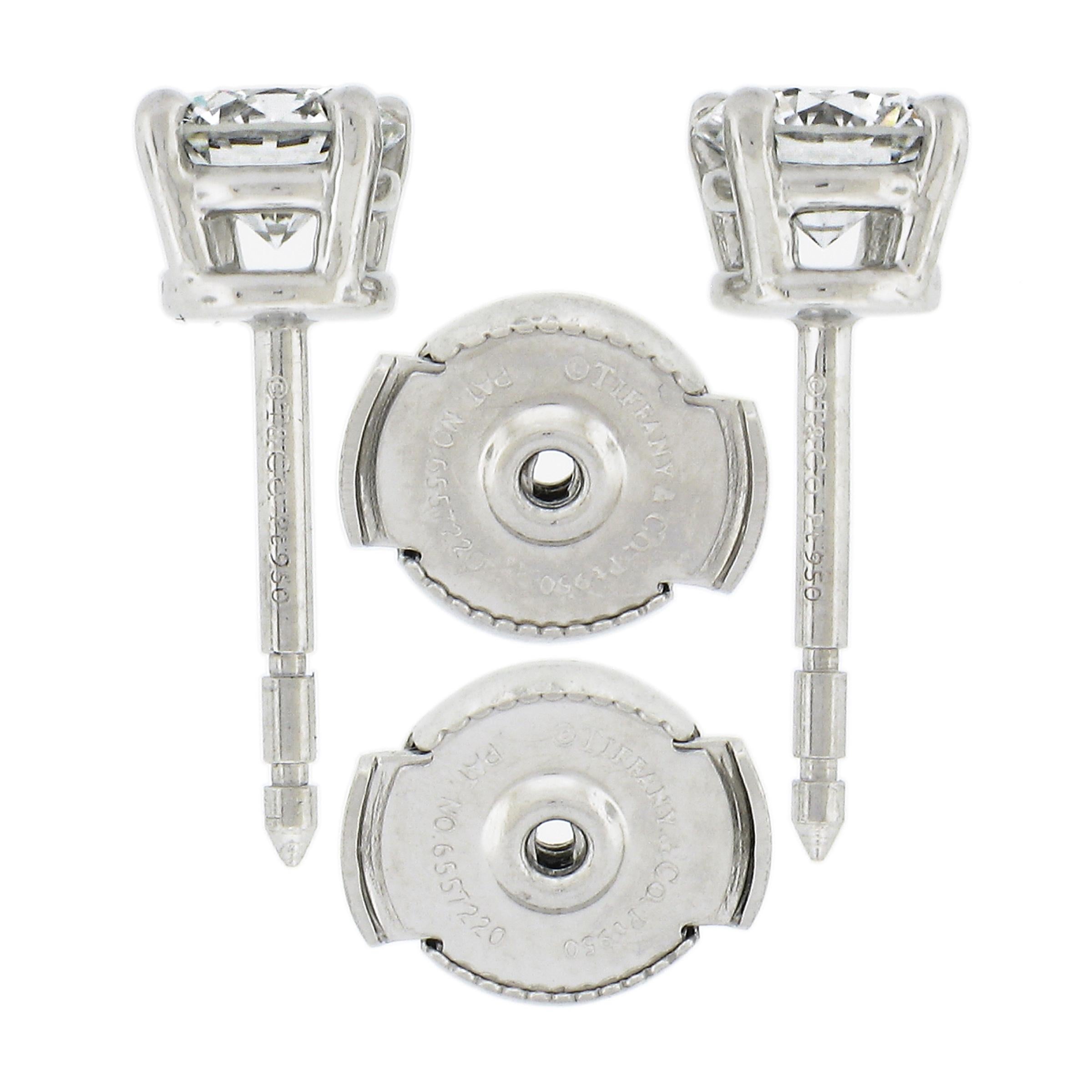 Tiffany & Co. Platinum 1.0ctw Round Diamond 4 Prong Basket Classic Stud Earrings In Good Condition In Montclair, NJ