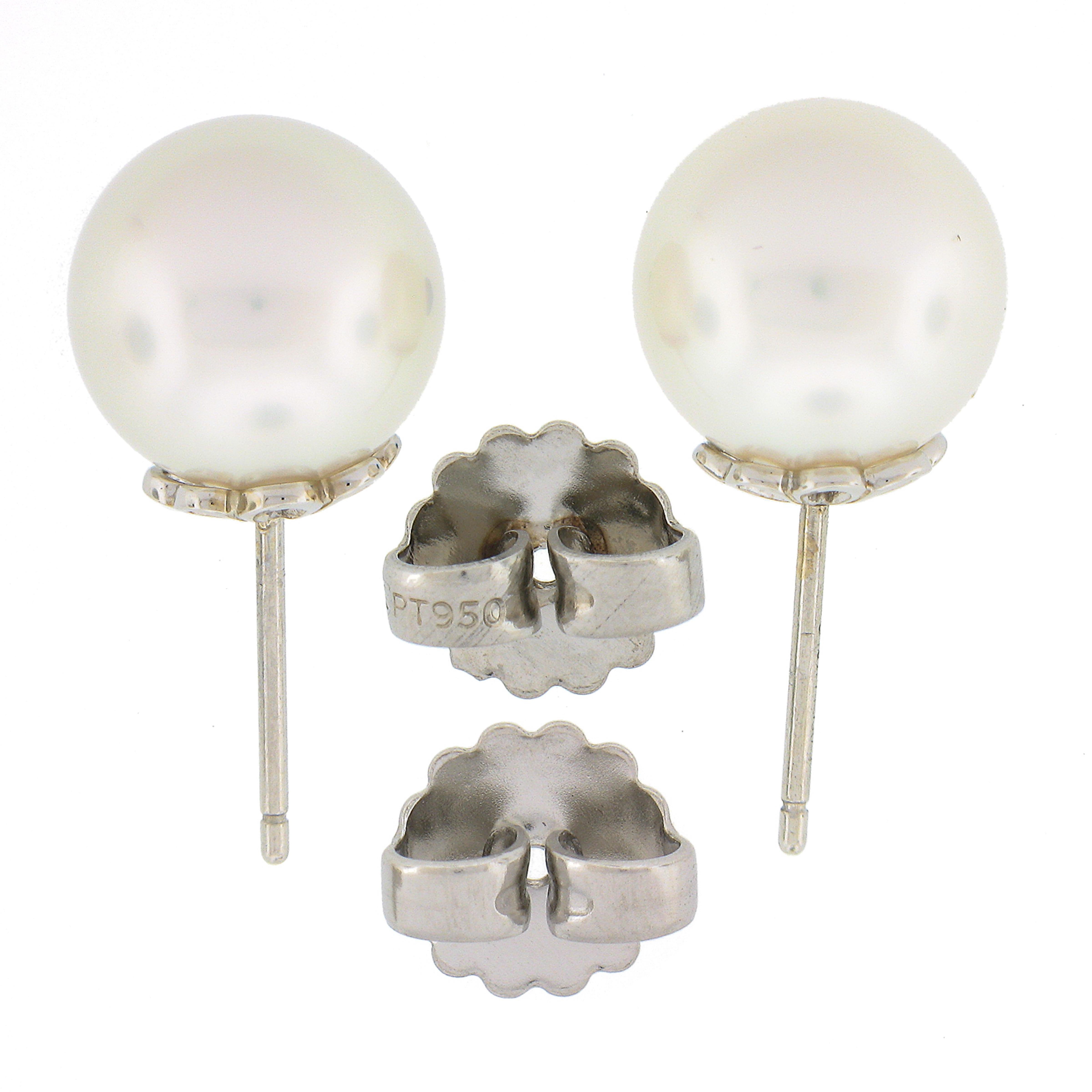 Women's Tiffany & Co. Platinum Cultured Round White Akoya Pearl Stud Earrings