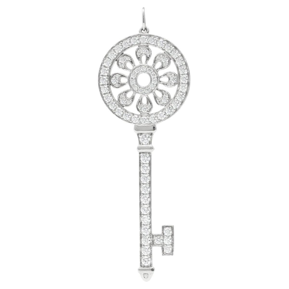 TIFFANY & Co. Platinum 1.18ct Diamond 2.25" Petals Key Pendant