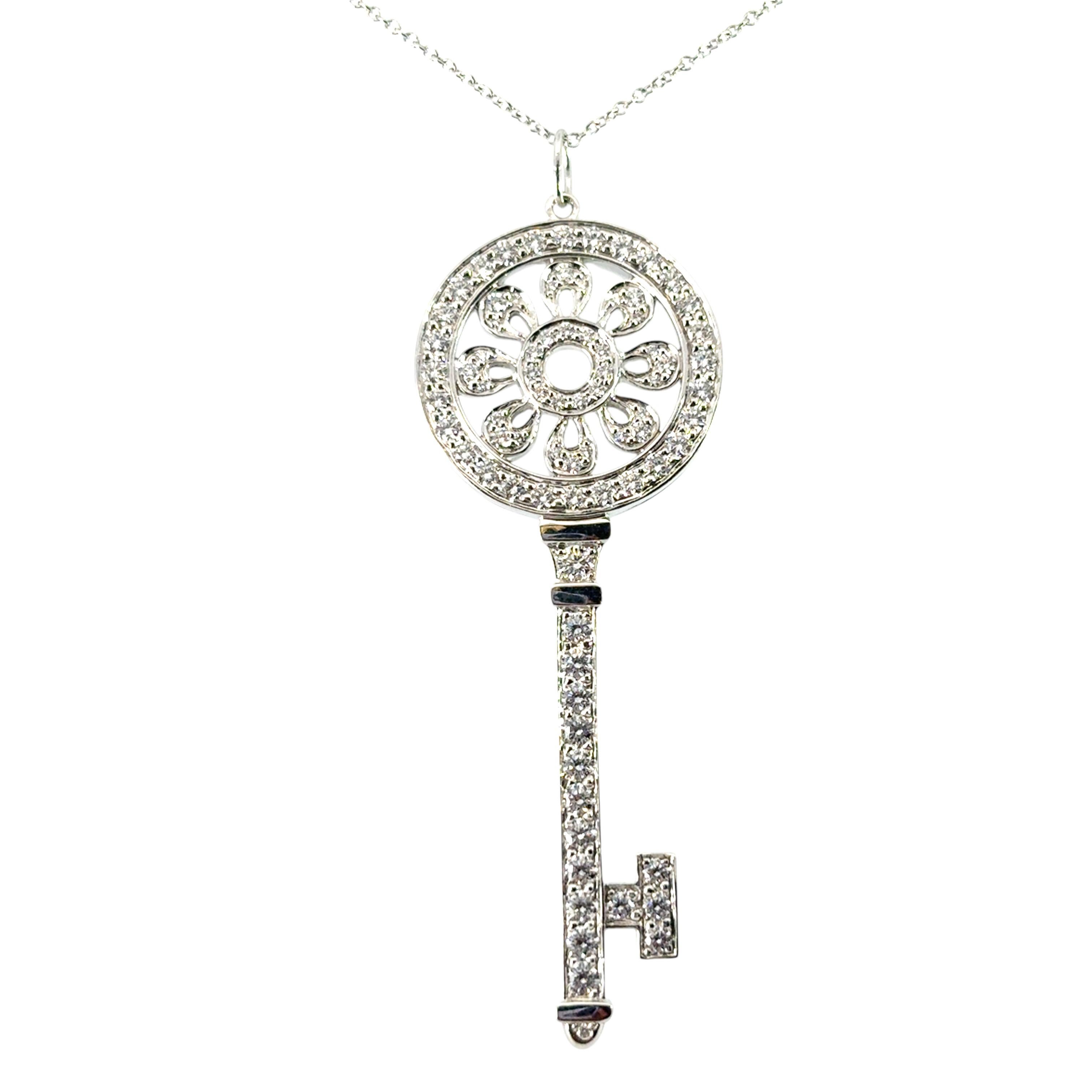 Modern Tiffany & Co. Platinum 1.18ctw Diamond Petals Key Pendant Necklace