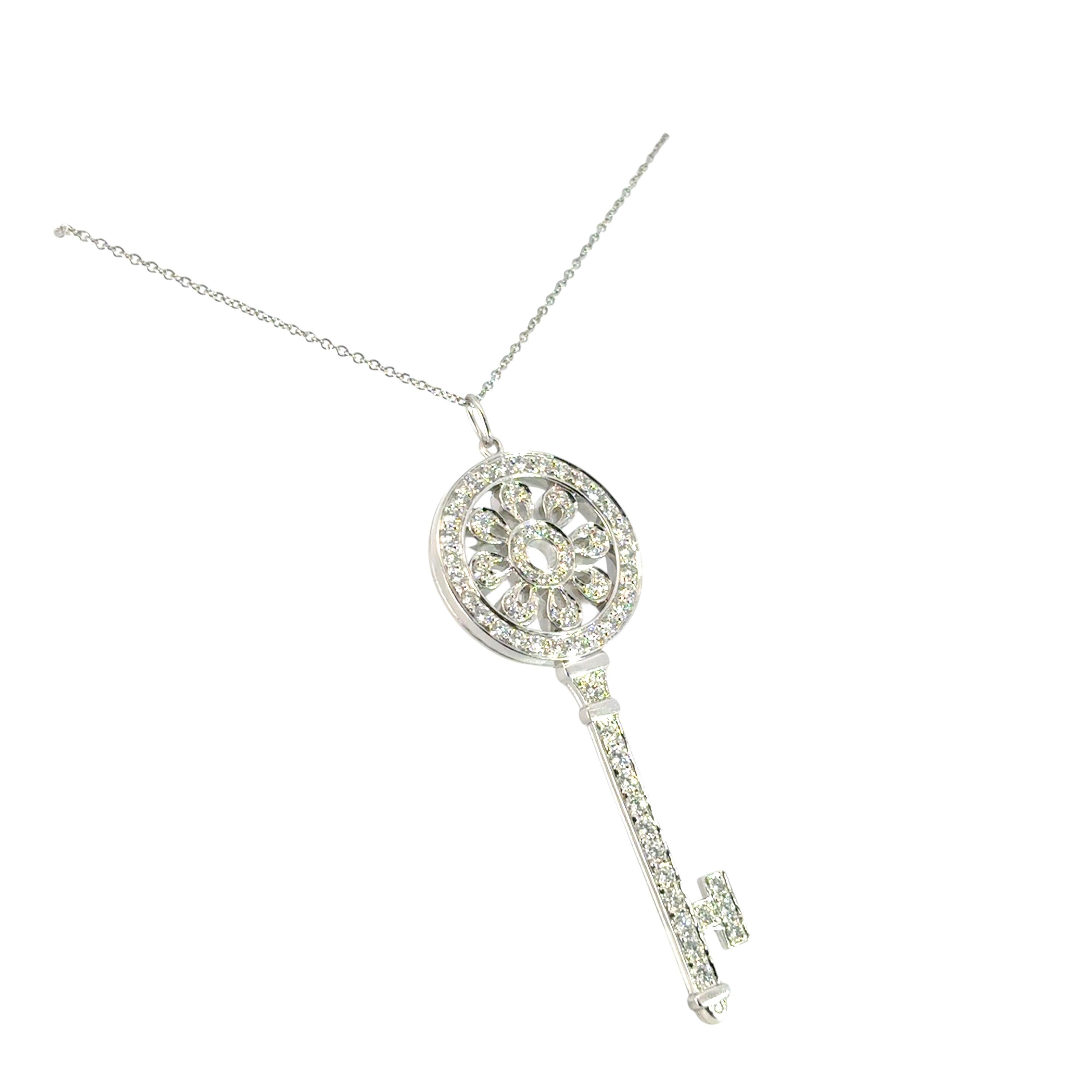 Women's Tiffany & Co. Platinum 1.18ctw Diamond Petals Key Pendant Necklace