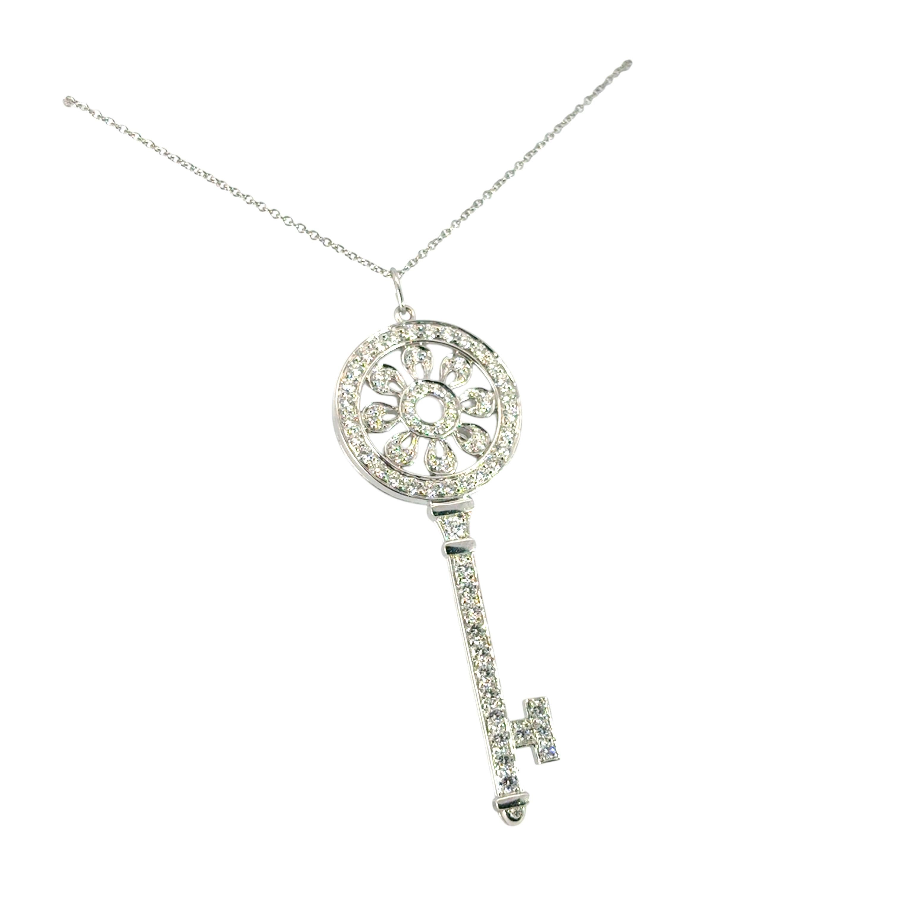 Tiffany & Co. Platinum 1.18ctw Diamond Petals Key Pendant Necklace 1