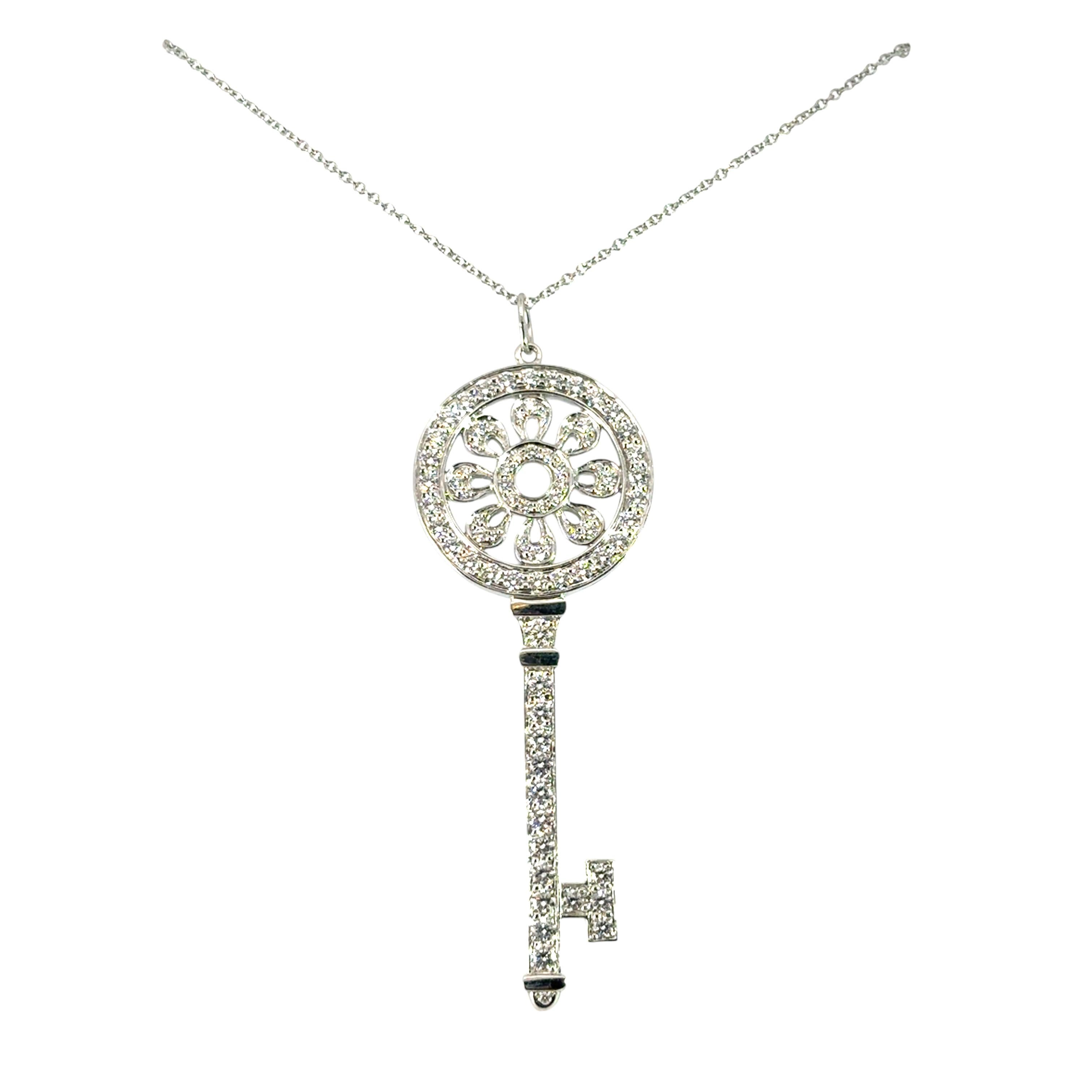 Tiffany & Co. Platinum 1.18ctw Diamond Petals Key Pendant Necklace 2