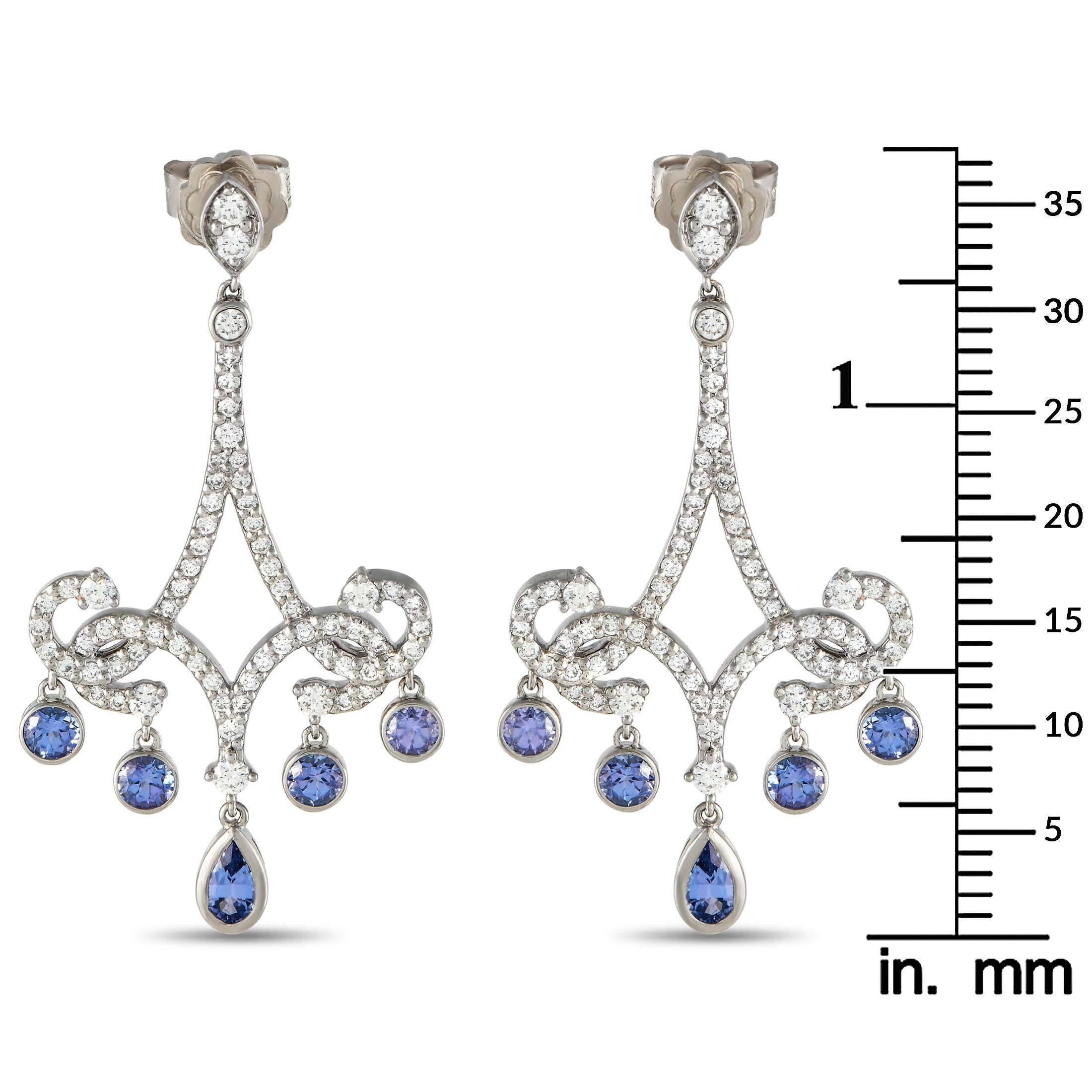 Mixed Cut Tiffany & Co. Platinum 1.20 Carat Diamond and Tanzanite Chandelier Earrings