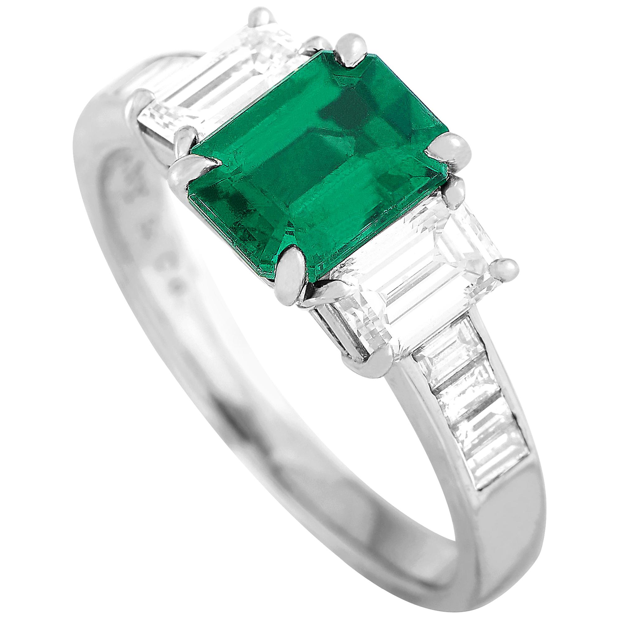 Tiffany & Co. Platinum 1.25 Carat Diamond and Emerald Ring