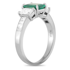 Tiffany & Co. Platinum 1.25 Carat Diamond and Emerald Ring