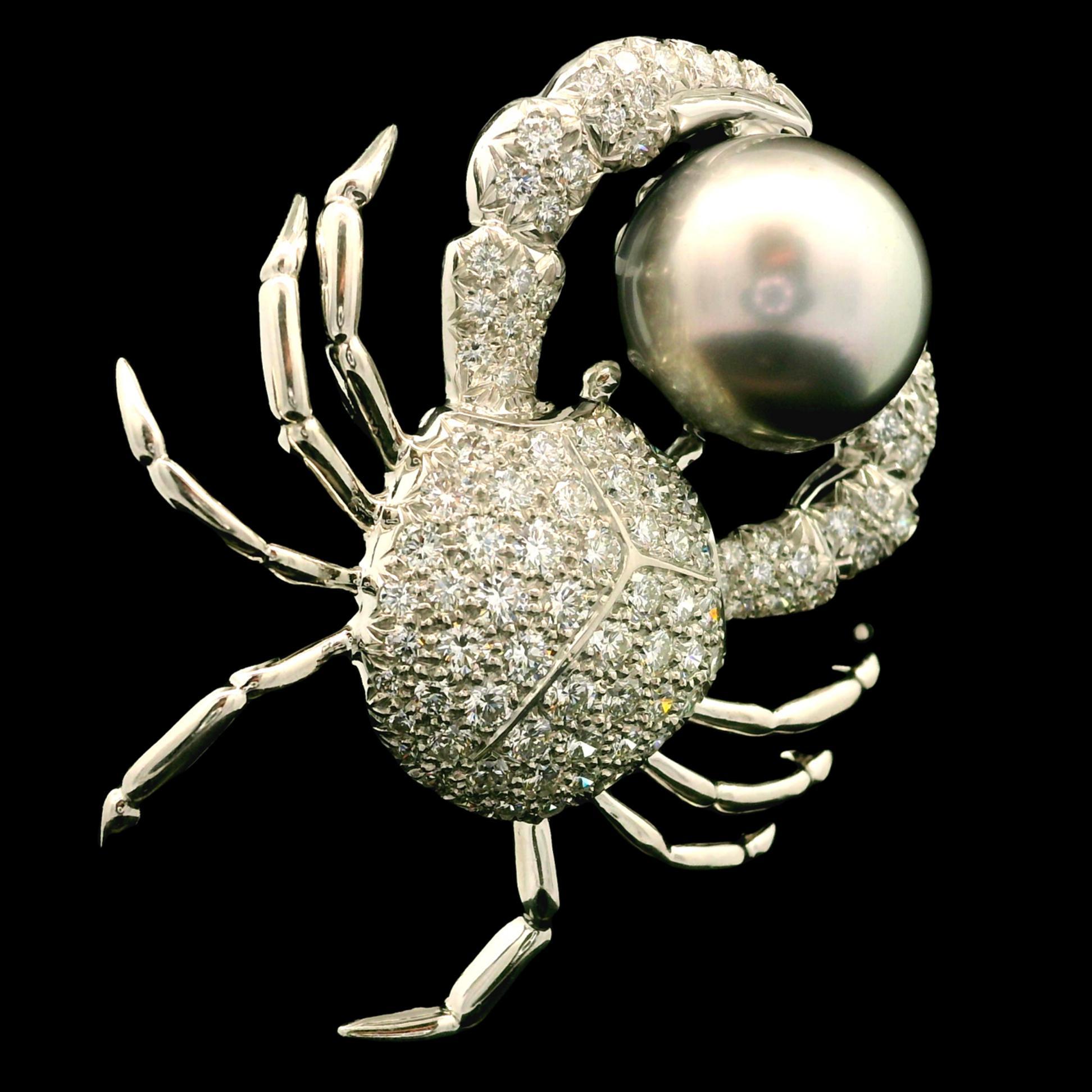 Tiffany & Co. Platinum 14.7mm Tahitian Pearl 2.86ctw Diamond Crab Pin Brooch 1