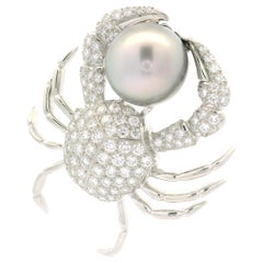 Tiffany & Co. Platinum 14.7mm Tahitian Pearl 2.86ctw Diamond Crab Pin Brooch