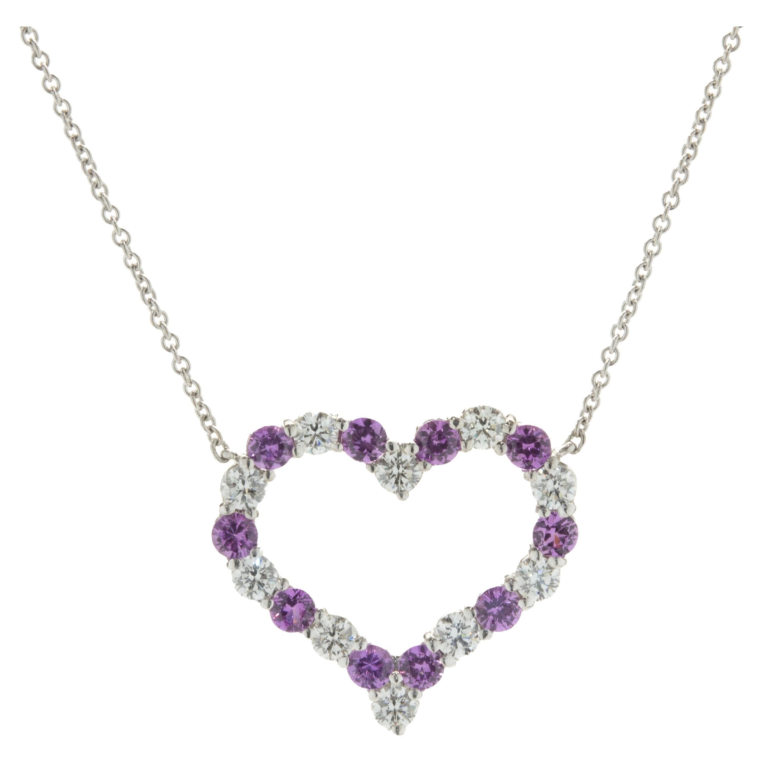 Tiffany & Co. Platinum & 14K White Gold Diamond and Pink Sapphire Heart Necklace