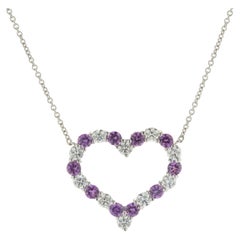 Tiffany & Co. Platinum & 14K White Gold Diamond and Pink Sapphire Heart Necklace