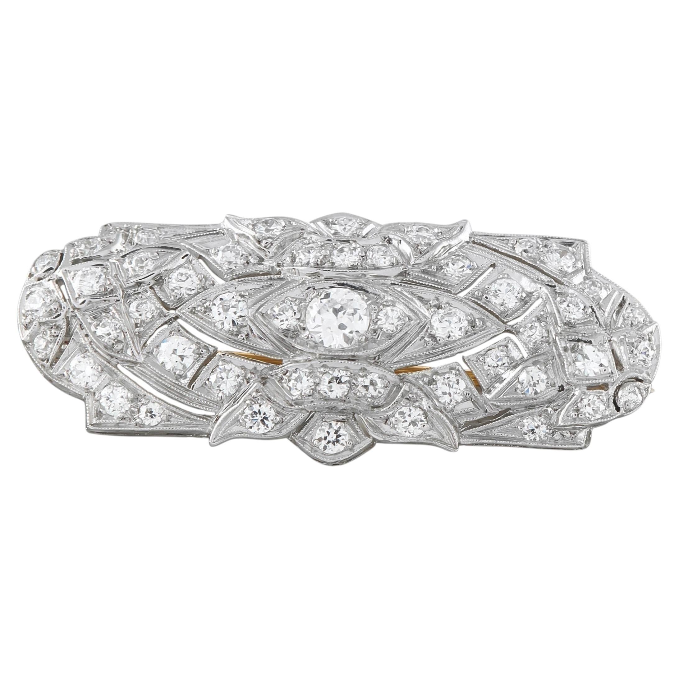 Tiffany & Co. Platinum 1.50ct Diamond Art Deco Brooch TI02-070226 For Sale