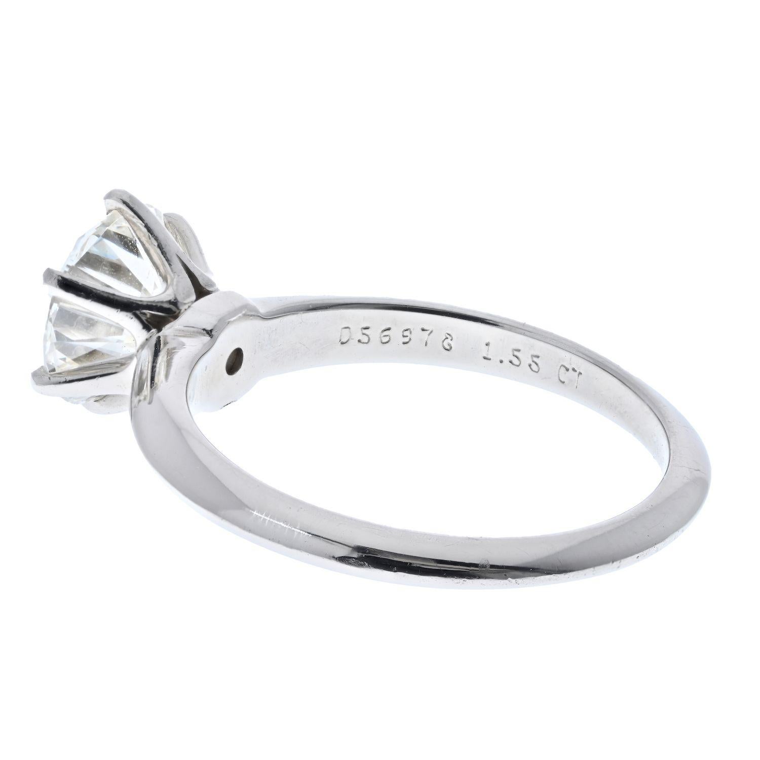 Women's Tiffany & Co. Platinum 1.55 Ct I VS1 Round Cut Six Prong Diamond Engagement Ring