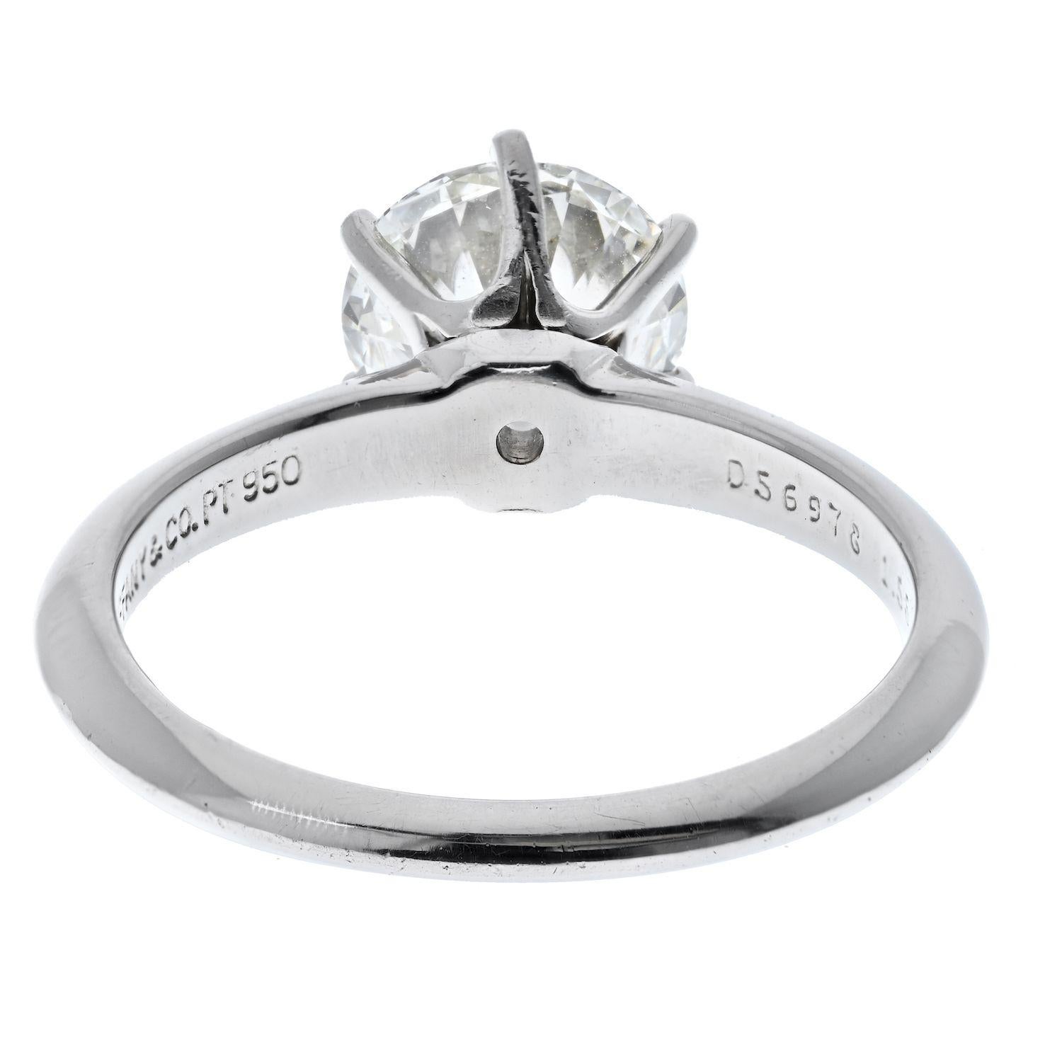 Tiffany & Co. Platinum 1.55 Ct I VS1 Round Cut Six Prong Diamond Engagement Ring 1