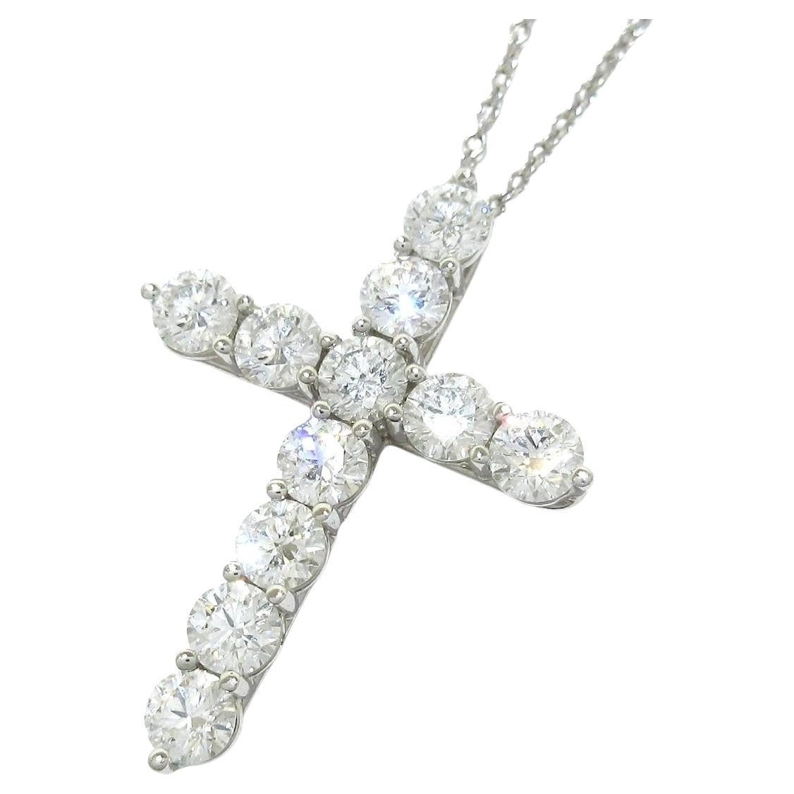 TIFFANY 
Co. Platinum 1.71ct Diamond Cross Pendant Necklace Large in vendita