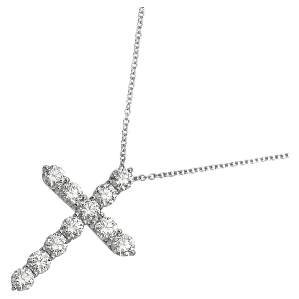TIFFANY & Co. Platinum 1.71ct Diamond Cross Pendant Necklace Large For Sale