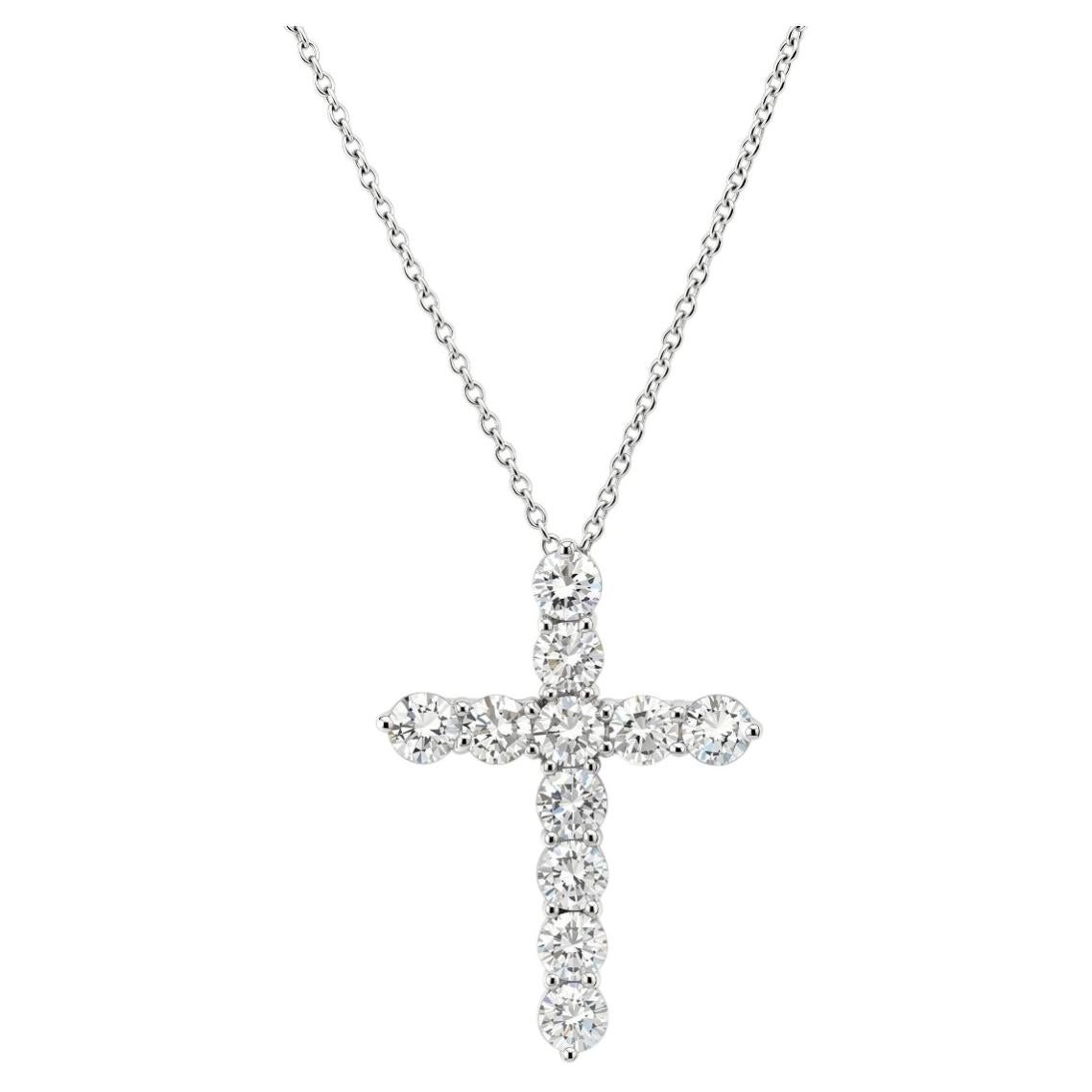 TIFFANY & Co. Platinum 1.71ct Diamond Cross Pendant Necklace Large For Sale
