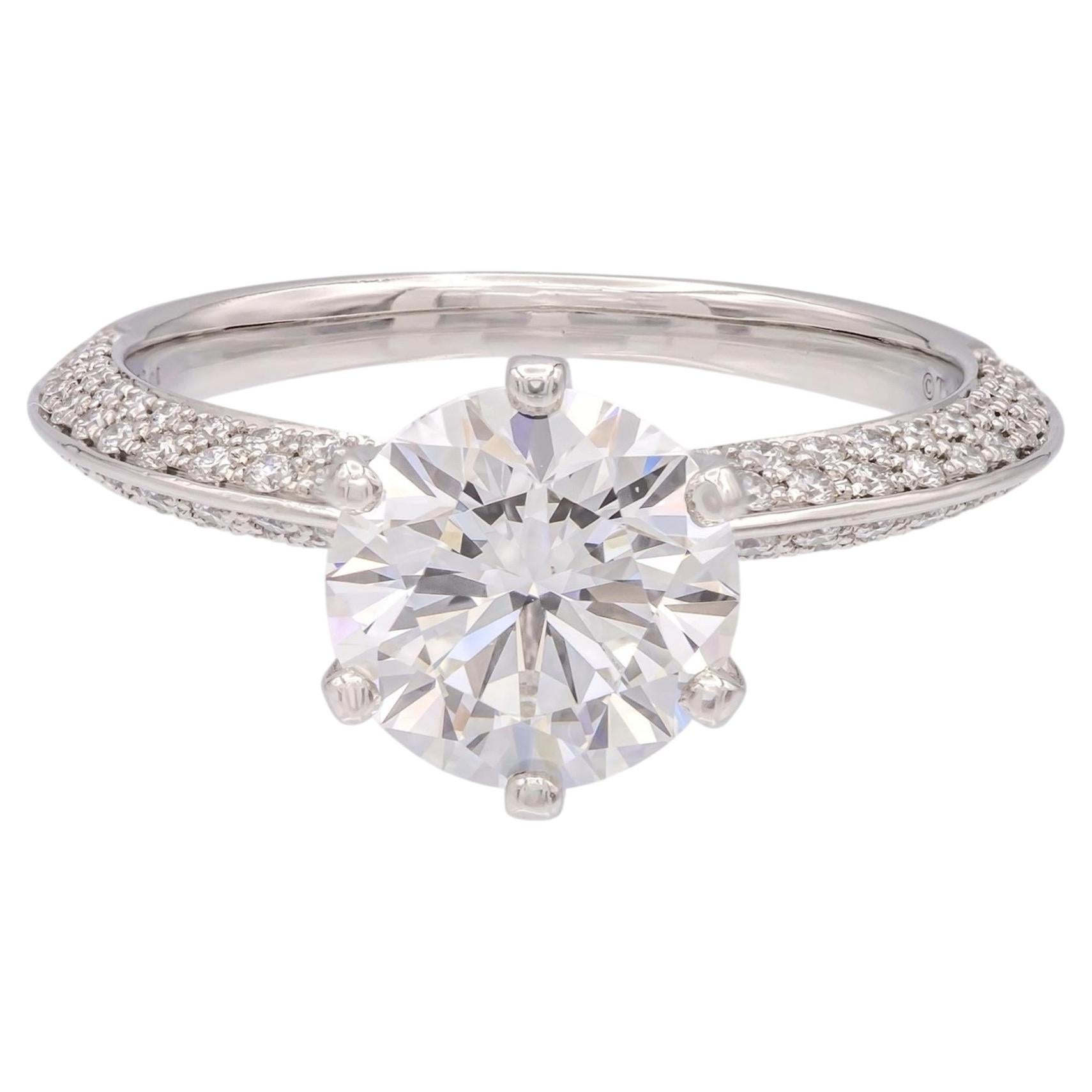 Tiffany & Co. Platinum 1.73ct G VS1 Pavé Diamond Engagement Ring For Sale