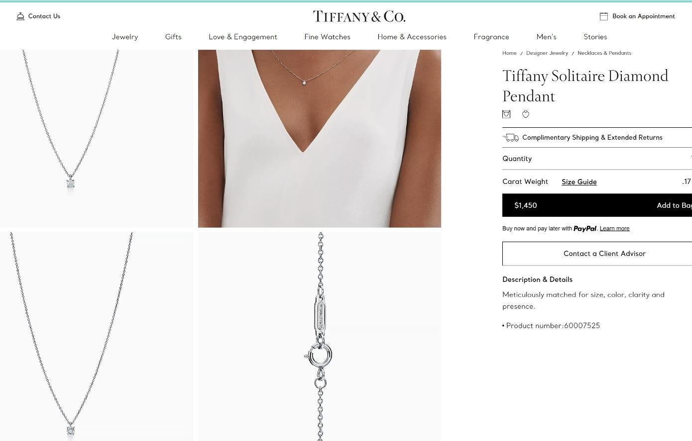 Women's TIFFANY & Co. Platinum .17ct Solitaire Diamond Pendant Necklace For Sale
