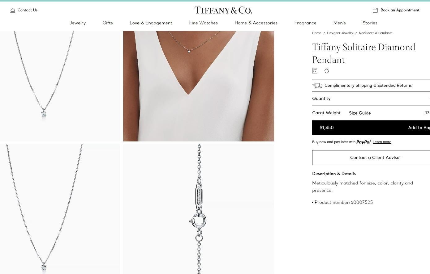 TIFFANY & Co. Platinum .17ct Solitaire Diamond Pendant Necklace 2