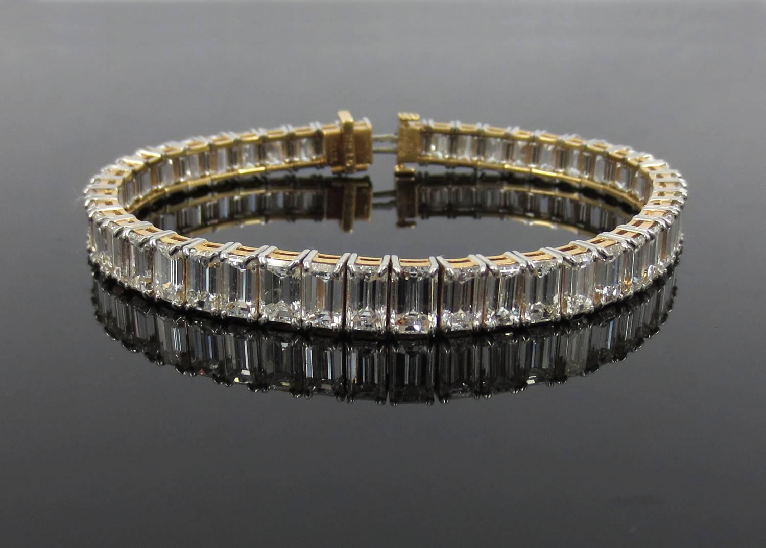Tiffany & Co. Platinum/18 Karat Vintage Emerald Cut Straight Line Bracelet In Excellent Condition In New York, NY