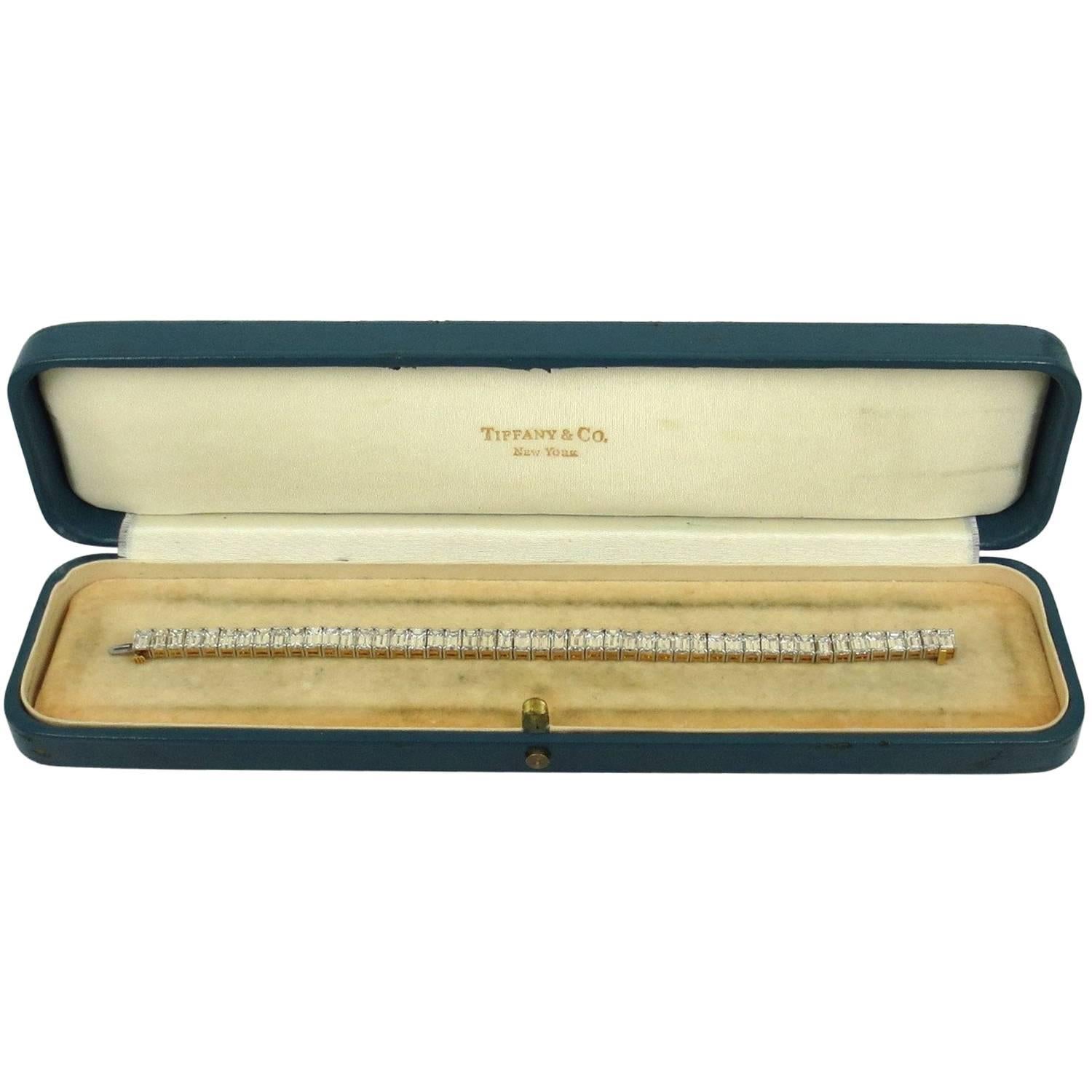 Tiffany & Co. Platinum/18 Karat Vintage Emerald Cut Straight Line Bracelet
